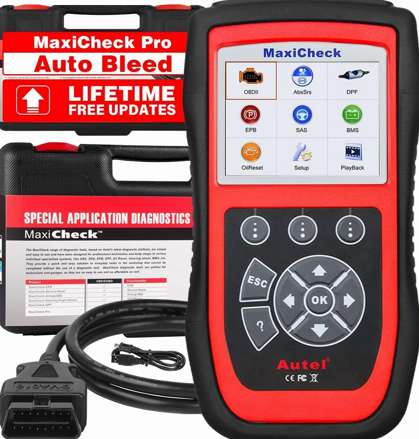 Autel MaxiCheck Pro Herramienta Escaneo Purga Automática Purga Frenos ABS | Escáner Diagnóstico OBD2 ABS SRS, Reinicio Aceite, BMS, EPB, Airbag, Servicios SAS para Vehículos Específicos