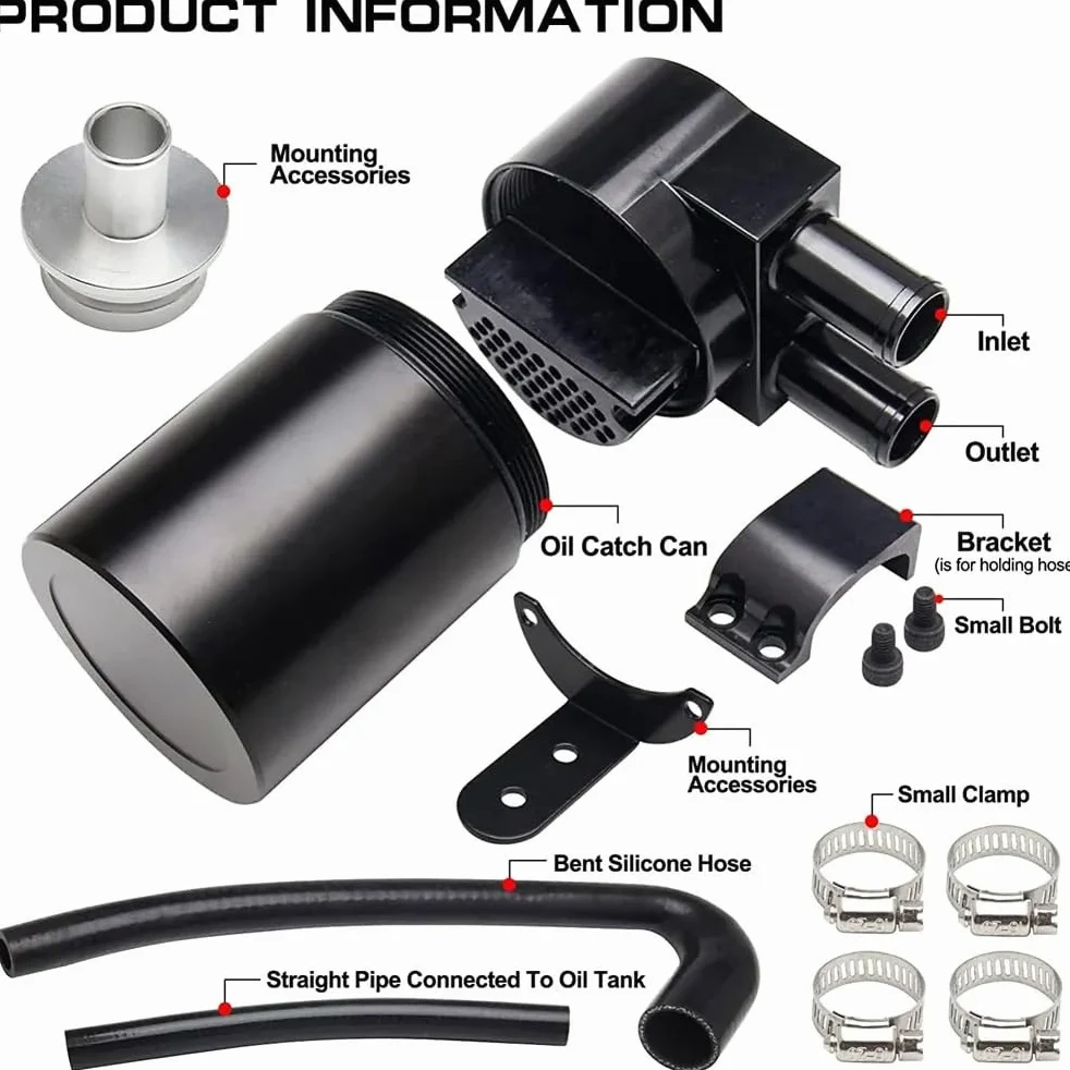 Kit de tanque de depósito de lata de captura de aceite con manguera de radiador de silicona, Compatible con Bmw N20/N26 (negro) depósito de dirección asistida