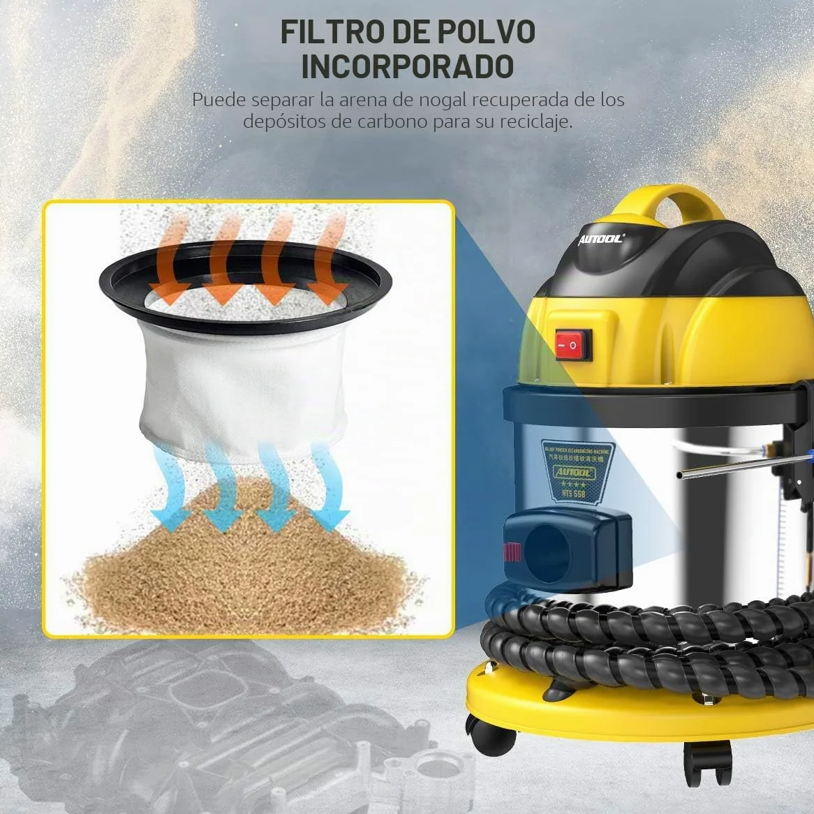 AUTOOL Máquina de Chorro de Arena, Máquina de limpieza de la válvula de auto de carbono sistema de limpieza de arena de nogal