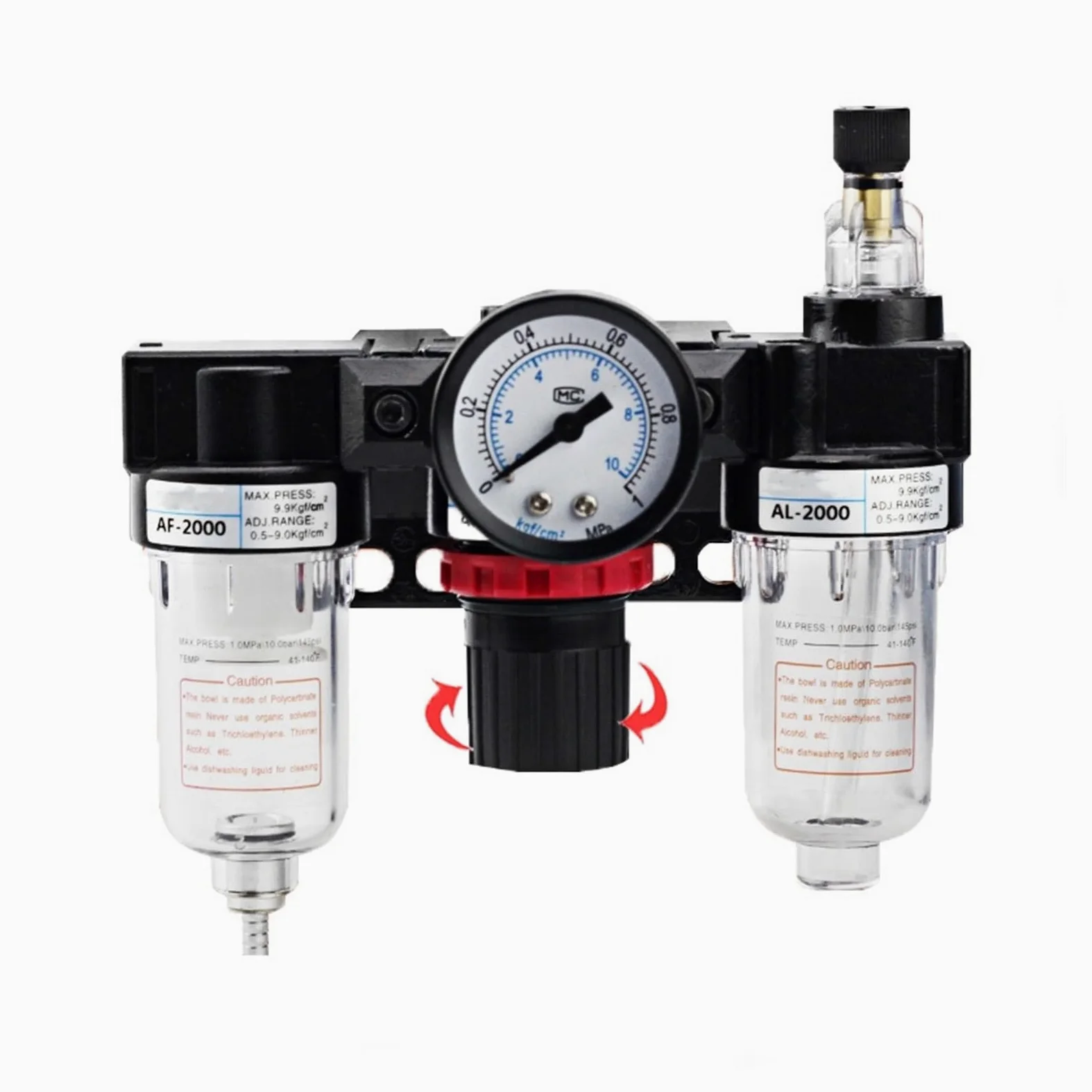 AC2000-2.25 pulgadas regulador de presión medidor compresor de aire filtro separador de humedad aceite para deshumidificador de agua (accesorios de 8 mm)