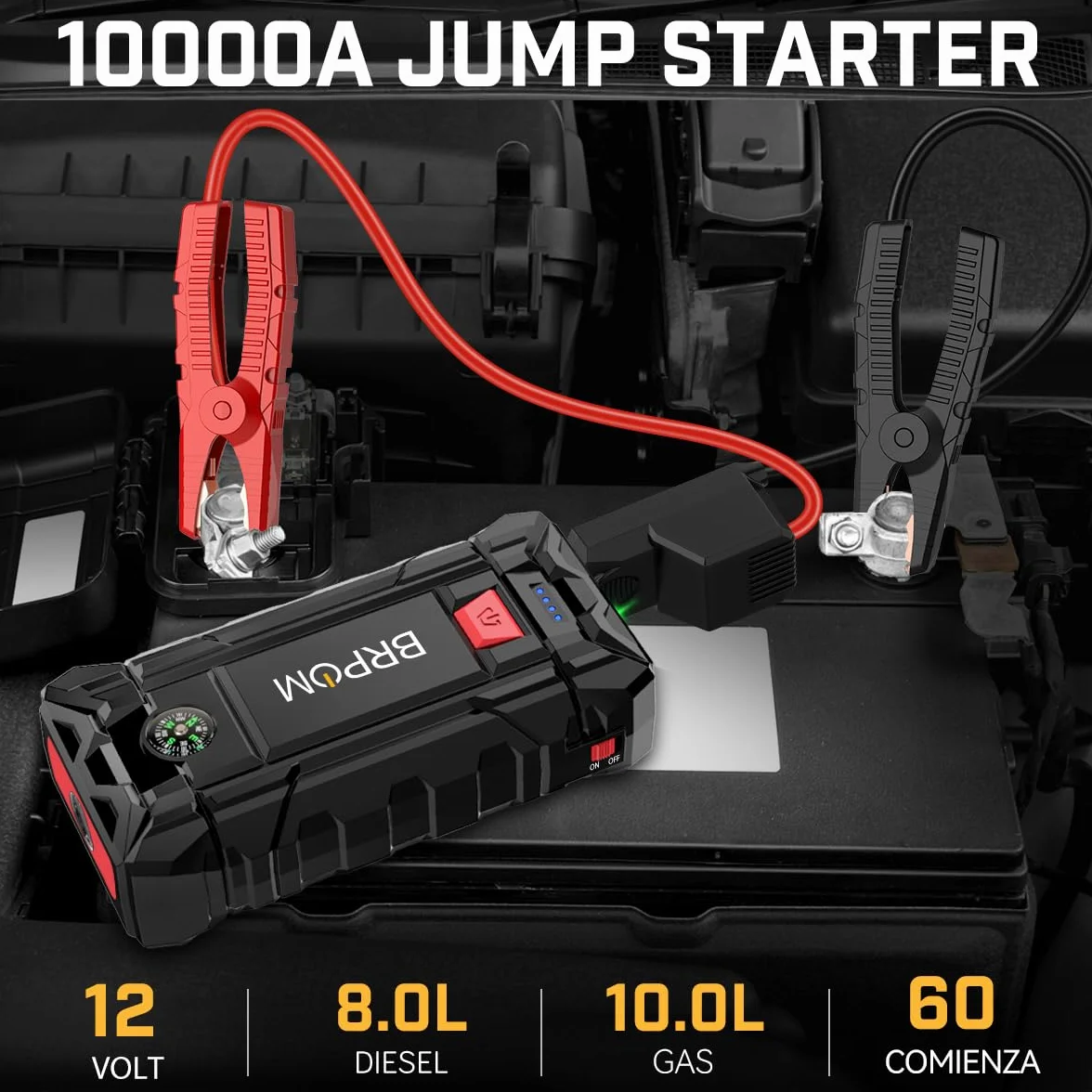 BRPOM Arrancador de Coches 10000A 12V Jump Starter Carga Rápida QC3.0