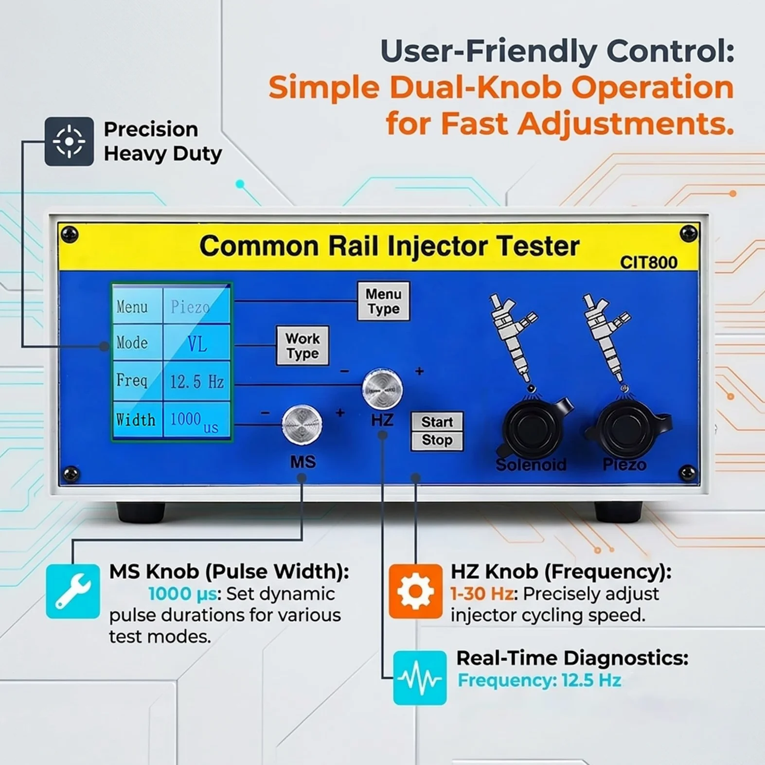 Tester Common Rail para Motores Diesel Modernos,Herramienta de calibración de inyectores para Mantenimiento,Probador de inyectores Diesel para Diagnosis rápida(CIT800)
