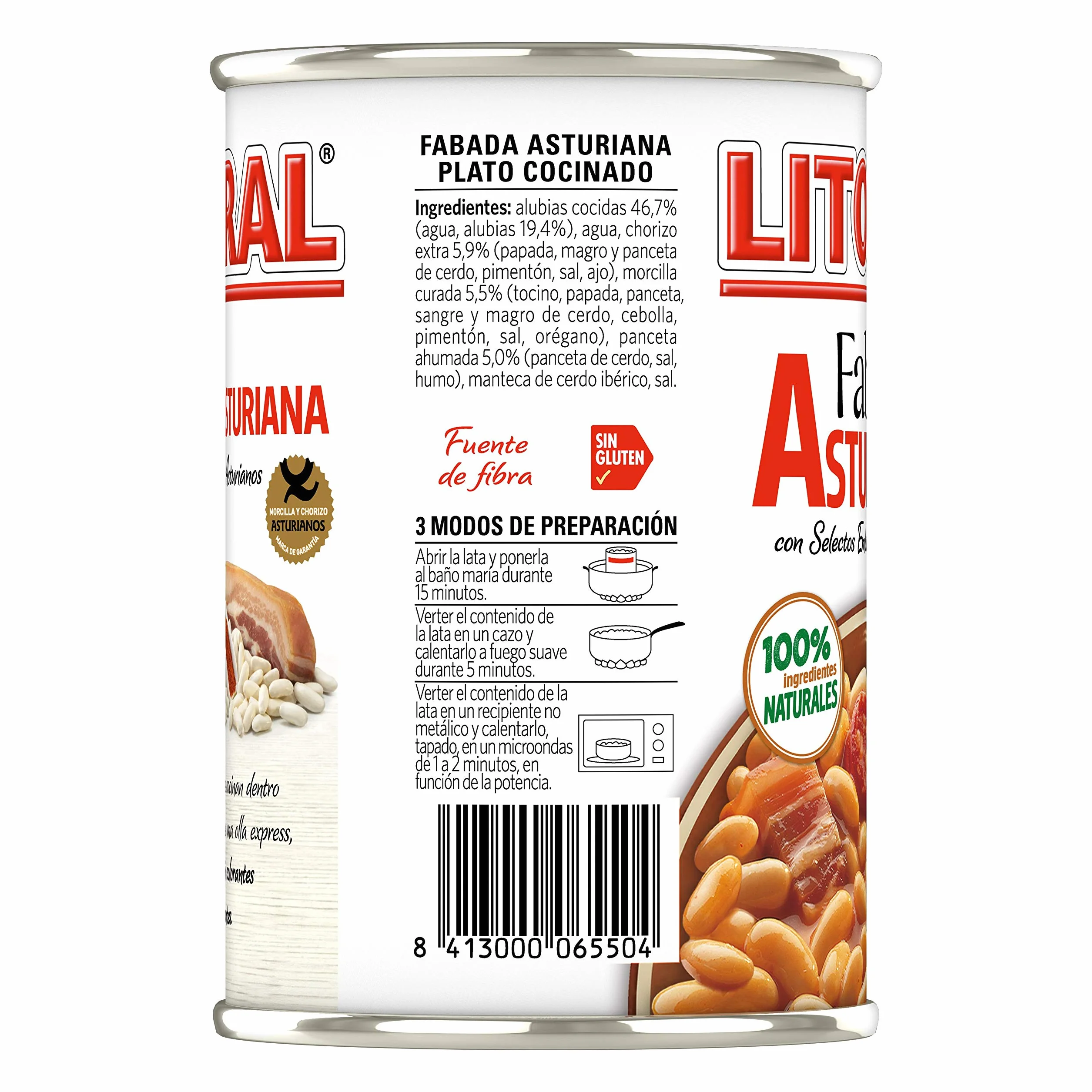 LITORAL Fabada Asturiana Plato Preparado Sin Gluten Pack 6x420 g