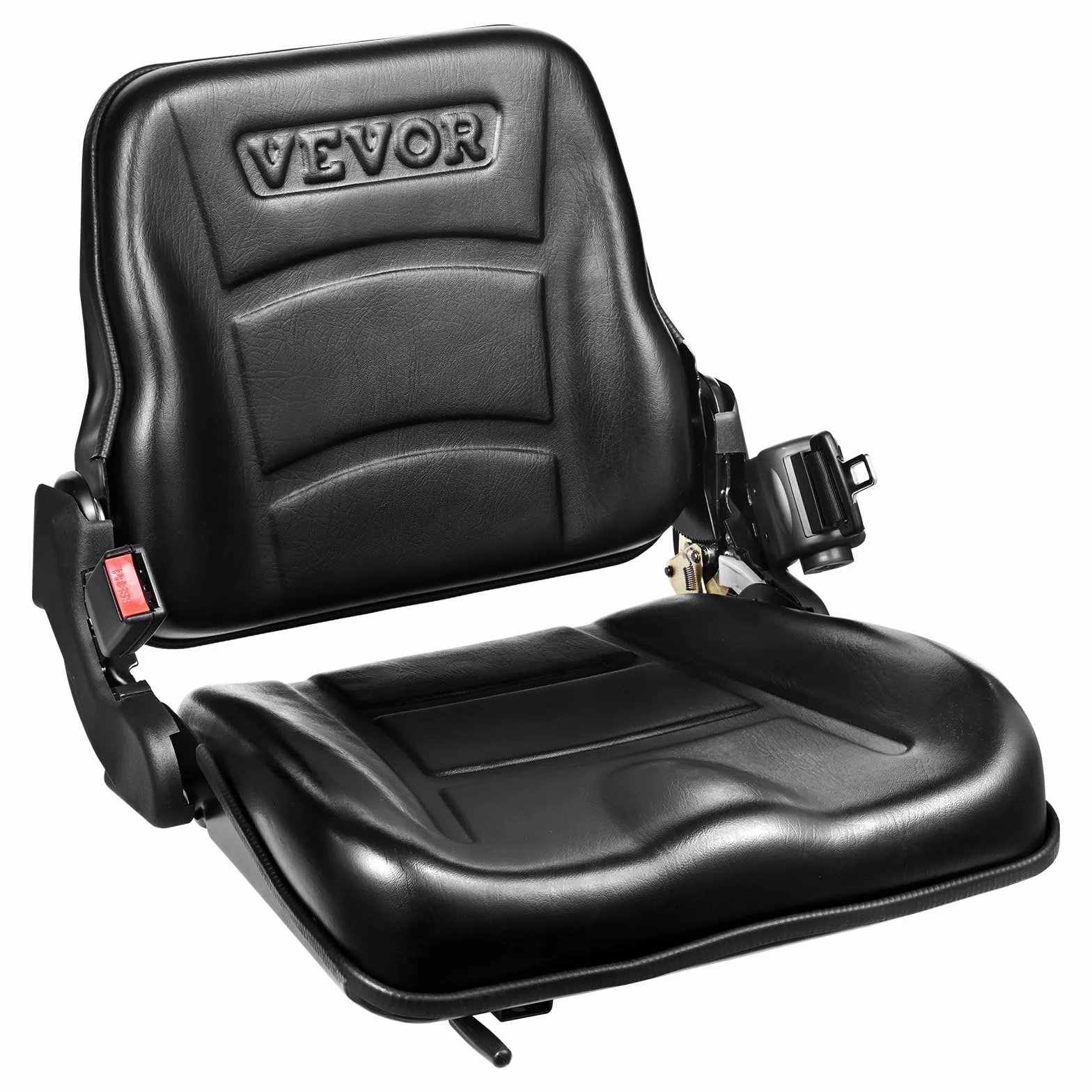 VEVOR Asiento Universal para Carretilla Elevadora, Plegable con Respaldo Ajustable y Cinturón Retráctil, 6 Ranuras