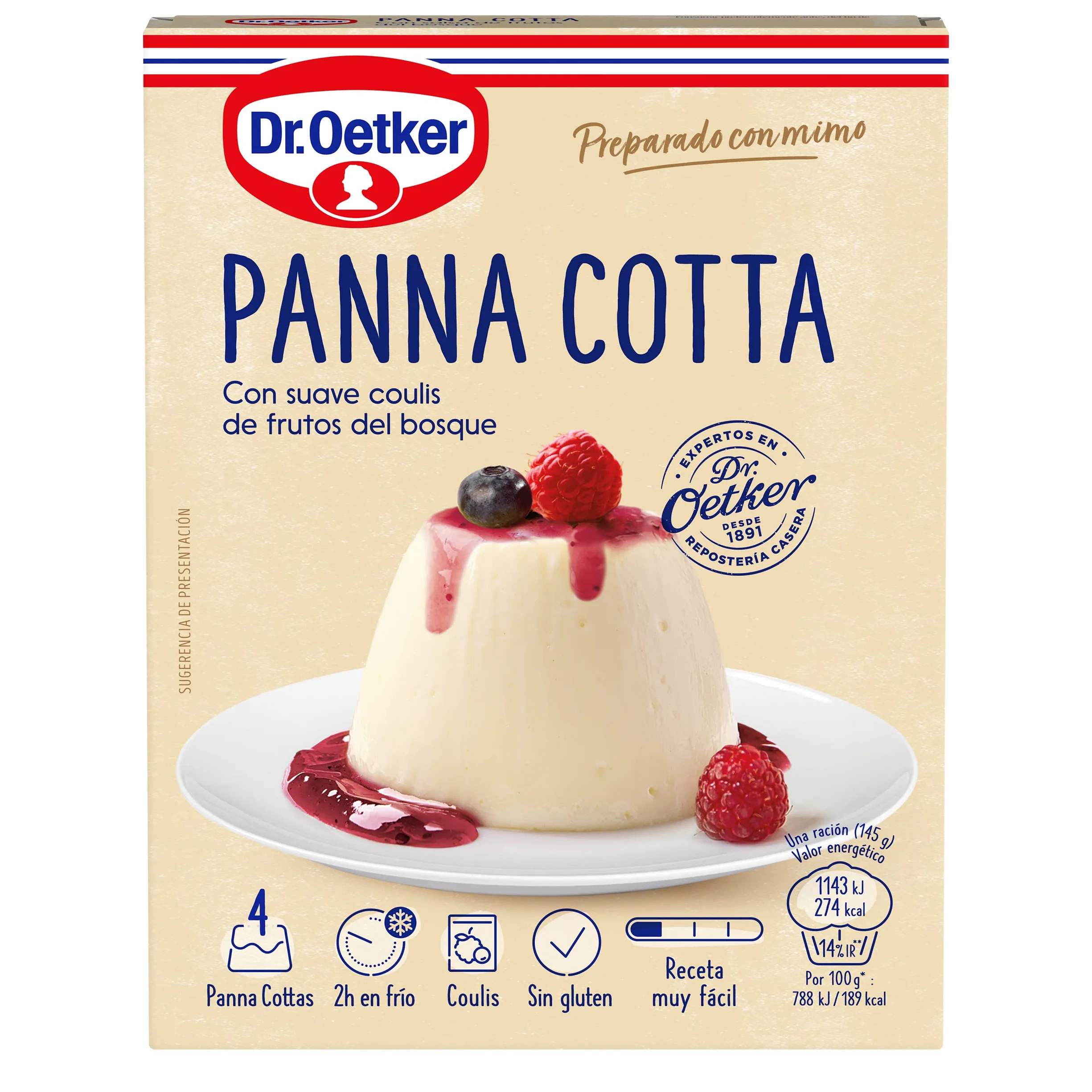 Dr. Oetker Panna Cotta Con Salsa De Frambuesa, 110 g