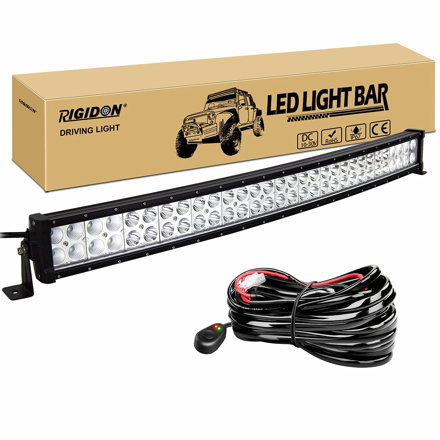 RIGIDON Curva 32 Pulgadas 80 cm 180W Barra de luz led y 12V cableado Kit | faros, barras luminosas led, para off road camión coche ATV SUV 4x4 tractor barco, lámpara de conducción, 6000K, impermeable
