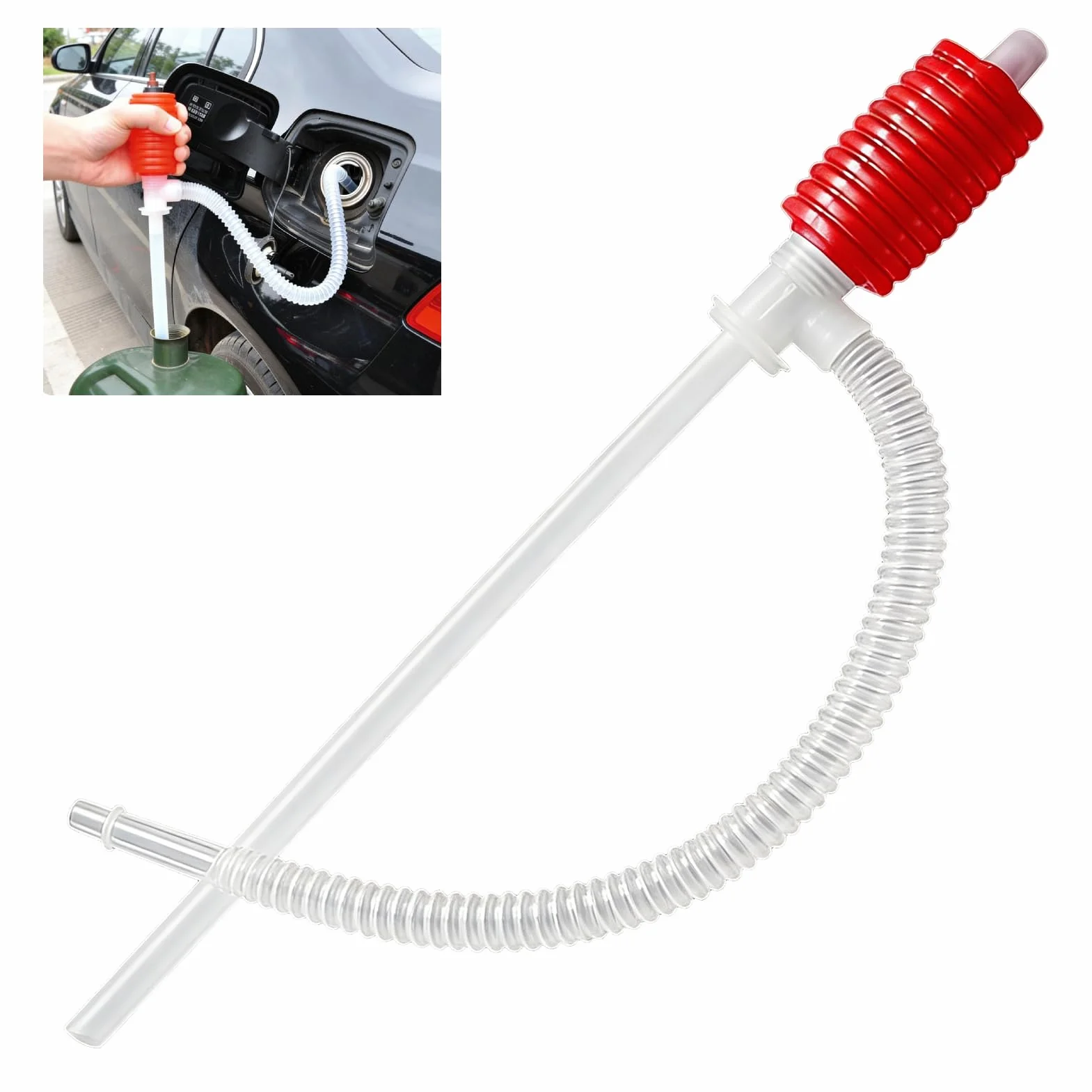Bomba de Sifón Manual, Bomba Manual para Líquidos de Trasvase, Extractor de Combustible, Diesel, Agua, Aceite y Solventes, Sifón Manual para Transferencia de Combustible, Ideal para Coche, Moto
