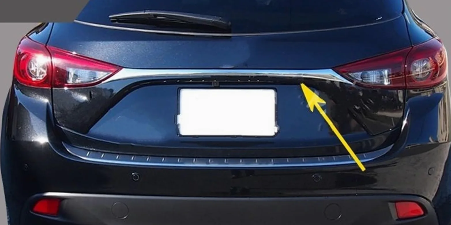 Pegatinas protectoras umbral puerta Brillante para cubierta de maletero trasero cromado Mazda3 para Mazda 3 para Hatchback BM BN 2014~2018 pieza tapa embellecedora puerta trasera