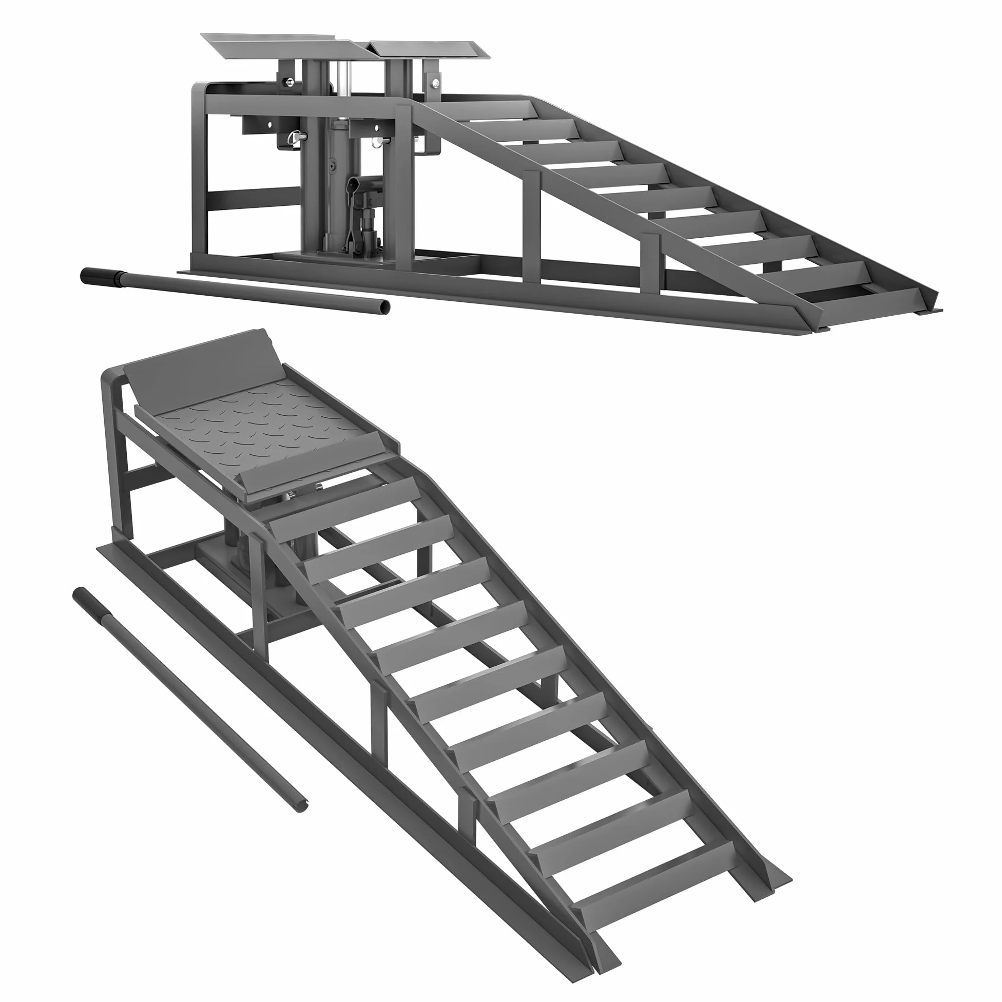 Juego de 2 rampas de carga para coche, altura regulable, plataforma elevadora, rampa de carga estable para mantenimiento y reparación, color gris