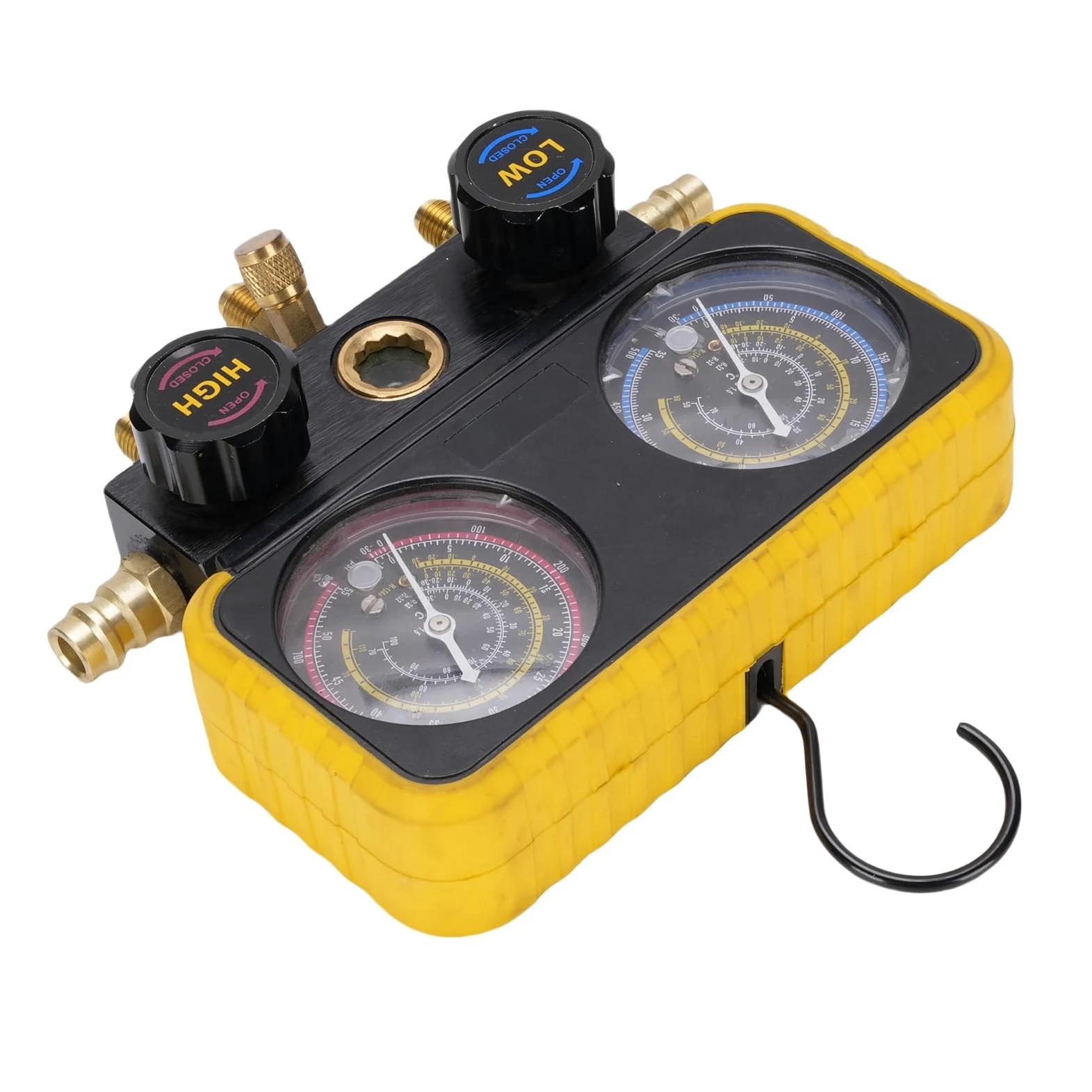 aqxreight Juego de Manómetros para AC Automotriz Compatible con R410A R32 R134A R22 Incluye 3 Mangueras Adaptadores y Herramientas de Carga Ideal para Profesionales y Talleres