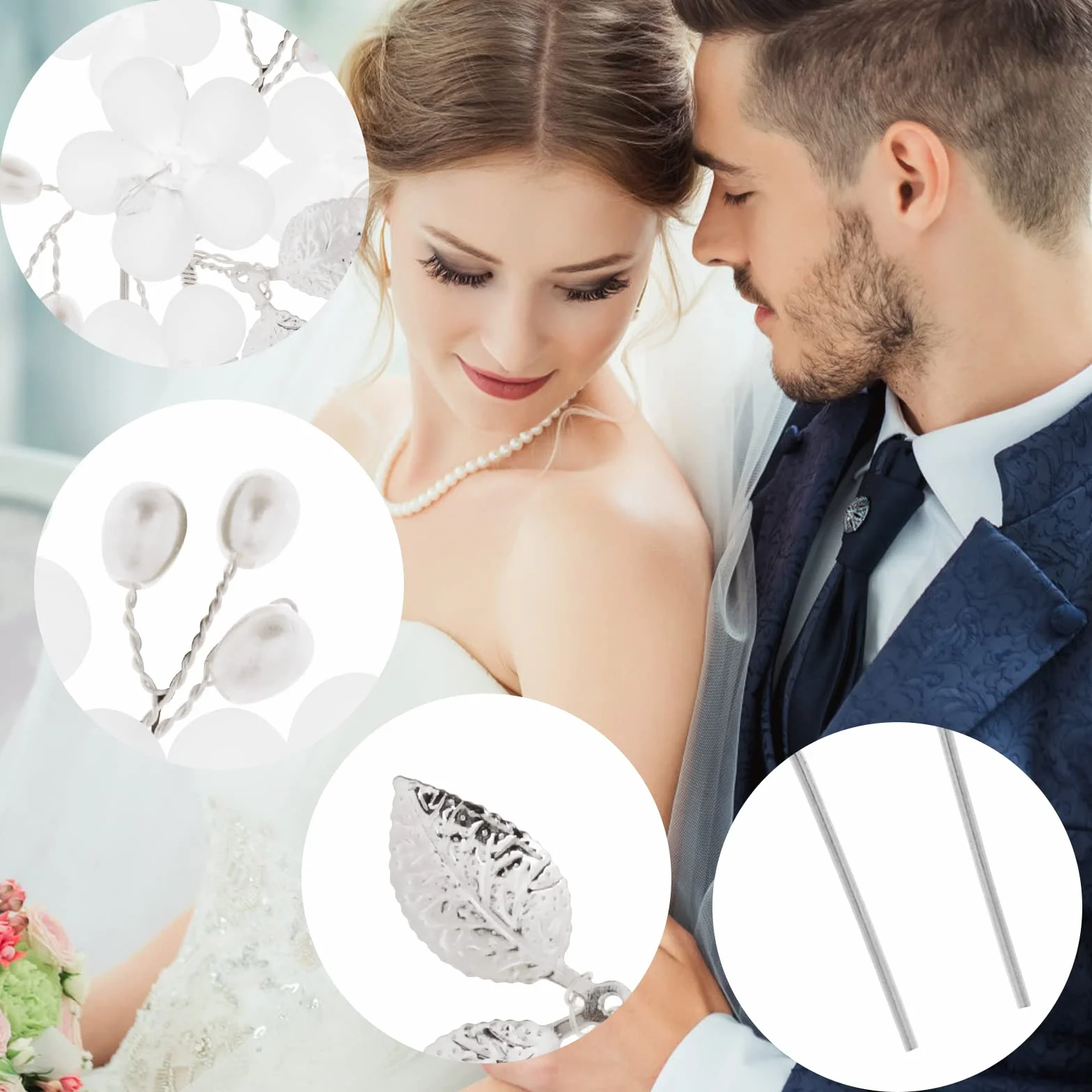 Lusofie 5 horquillas para el pelo con diseño de flores y perlas plateadas para bodas