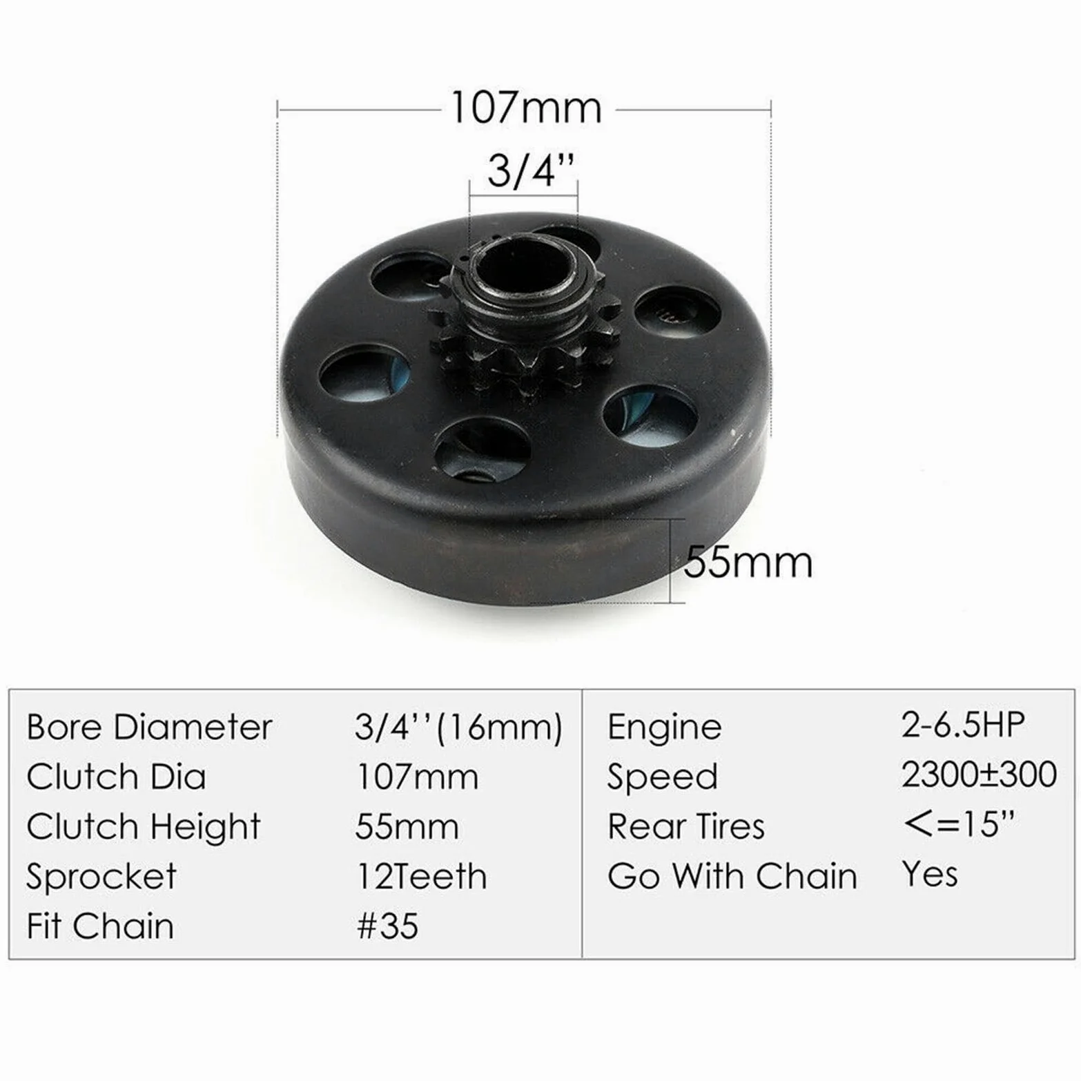 Juego de discos de embrague Ajuste para Mini bicicleta motor embrague Kit eje 12T piñón acero duradero Embrague Asamblea