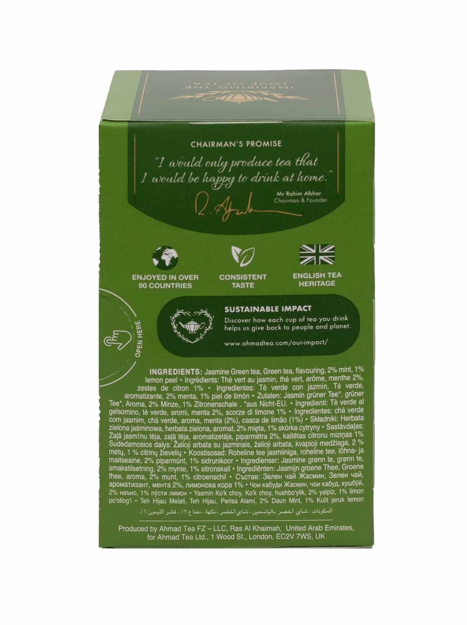 Ahmad Tea Green Tea Selection - Surtido de té verde - Clásico, jazmín, menta, limón - 20 bolsitas de té