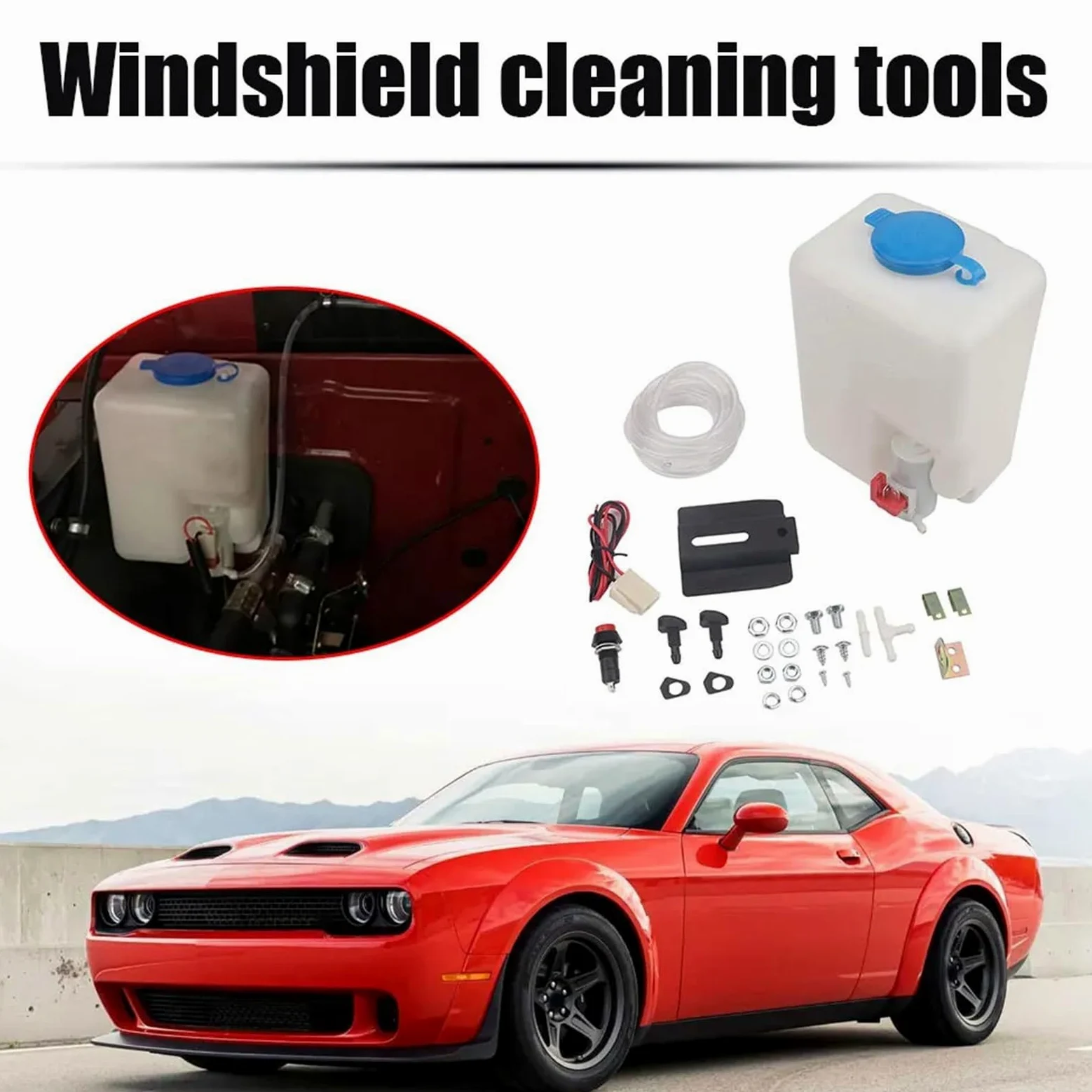 válvula limpiaparabrisas Kit universal de botella de lavaparabrisas para coche de 1,5 l, bomba de lavaparabrisas de 12 V, depósito de líquido, boquilla y pulverizador.