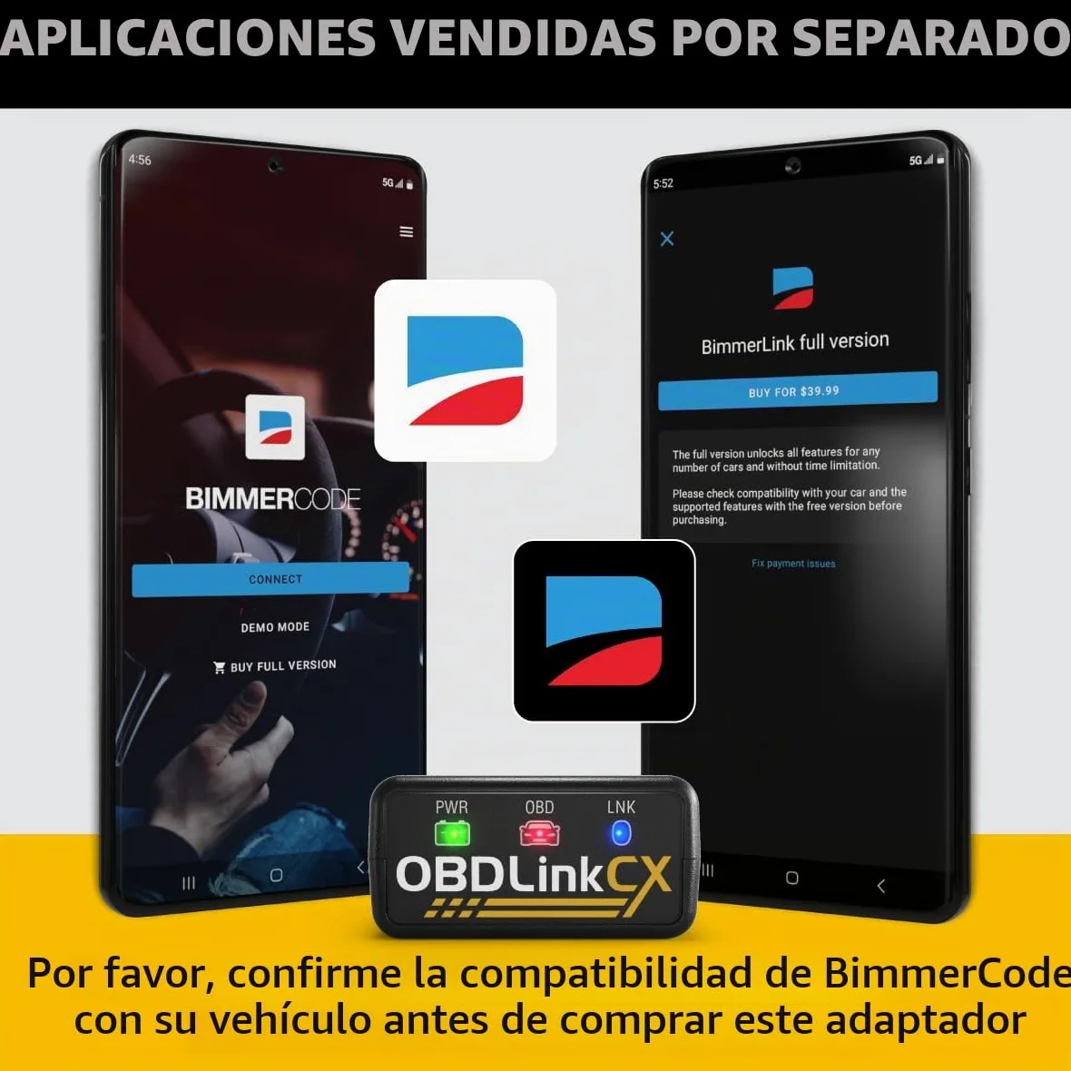 OBDLINK CX Bimmercode - Adaptador Bluetooth 5.1 BLE OBD2 para BMW/Mini, Funciona con iPhone/iOS y Android, codificación de Coche, escáner de diagnóstico OBD II