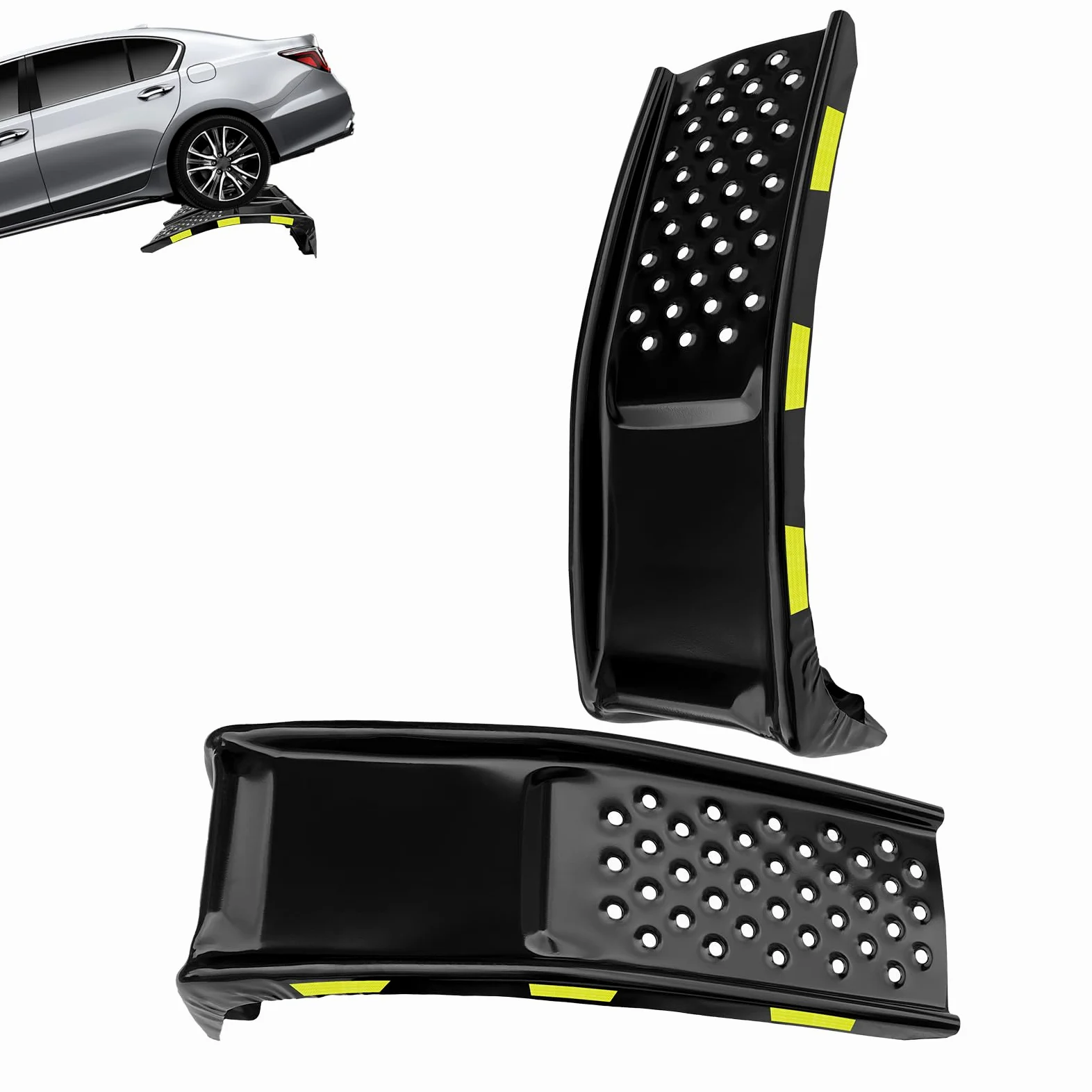 Garvee Rampas para Coches de Acero al Carbono de 3,6 Toneladas, Elevador de Vehículos con Tiras Reflectantes de Seguridad, Superficie Antideslizante para Mantenimiento y Cambio de Aceite, Negro