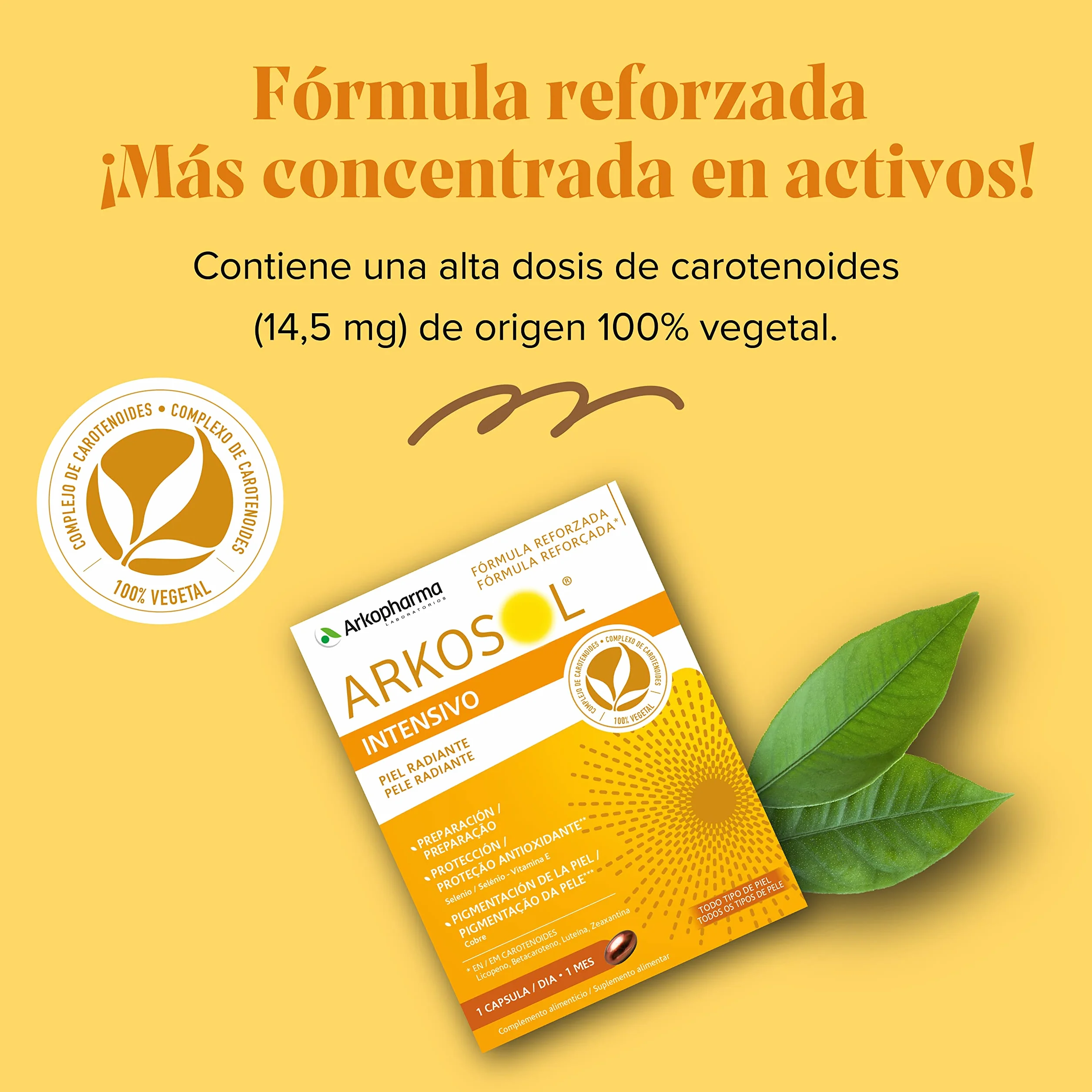 Arkopharma Arkosol Intensivo 30 Perlas Betacarotenos Cobre Vitamina E Selenio Complemento Alimenticio Preparar Piel para el Sol