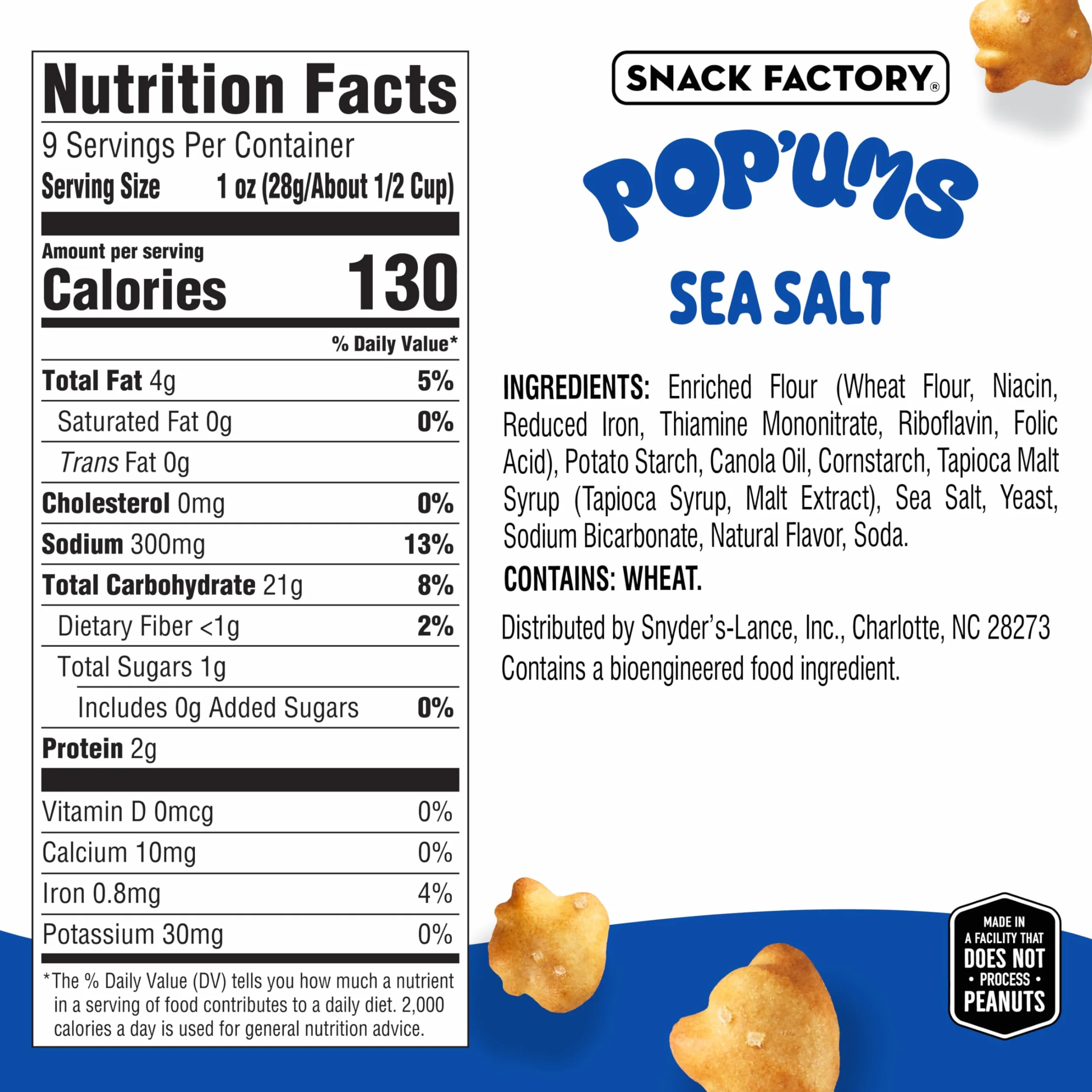 Pop'ums Bocadillos de pretzel sal marina 9 oz