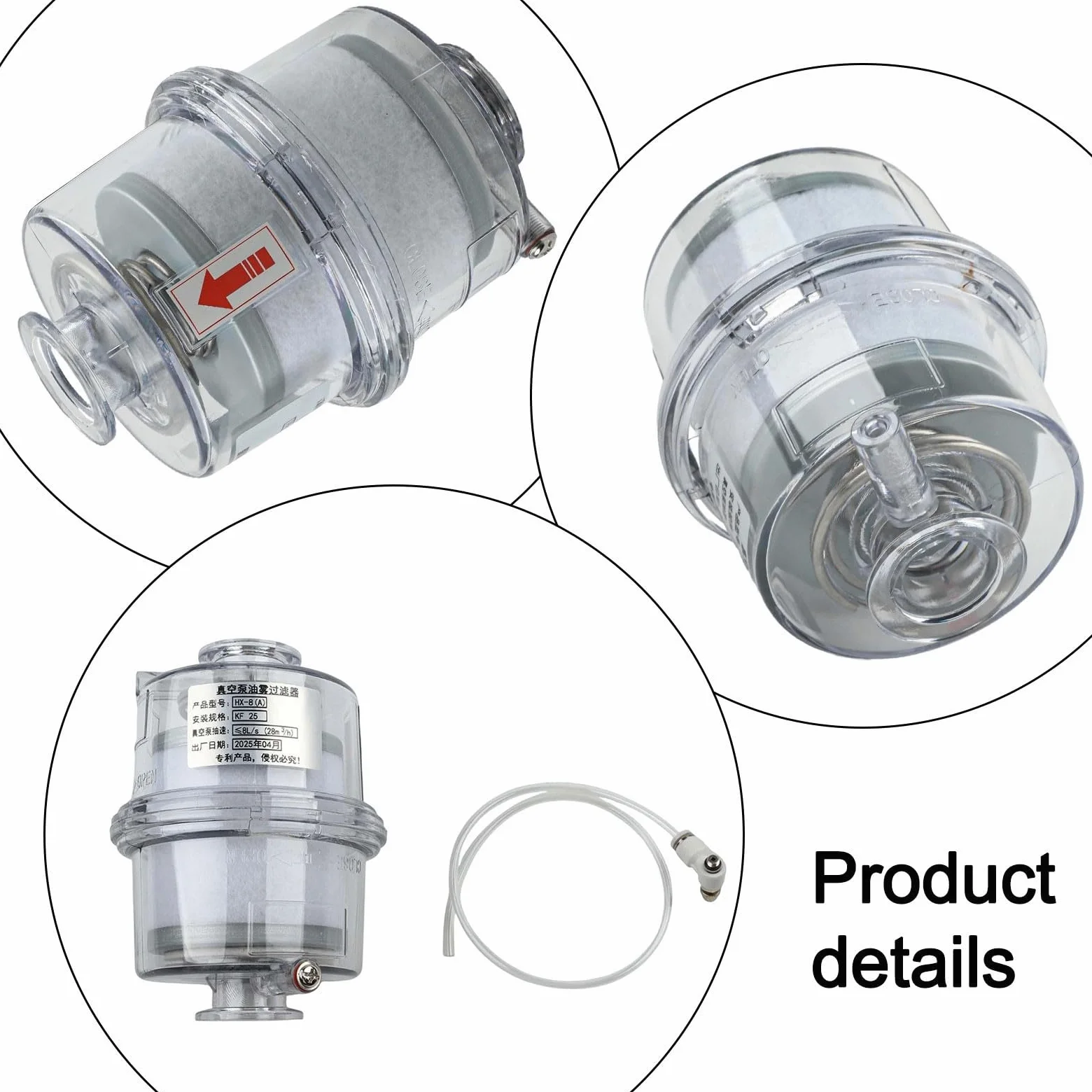 Separador de niebla de aceite eficiente para bombas de vacío, KF25/KF40, carcasa transparente para control de estado, resistencia a altas temperaturas, ideal para la industria y la investigación