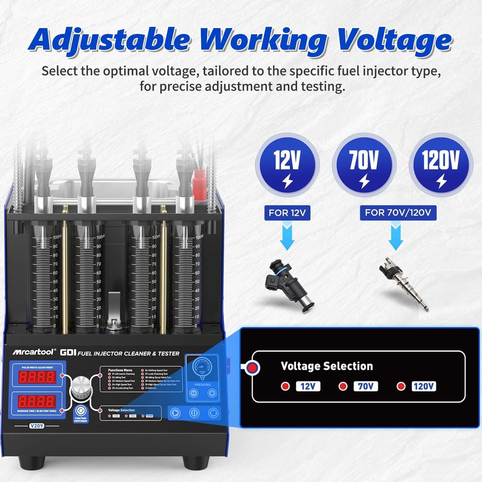 4 Cilindros GDI Probador Máquina de Limpieza con Limpieza Ultrasónica, Ultrasonidos Calefactores Limpiadores y Probador de Inyectores de Combustible con 10 Funciones, Adecuado para Inyectores EFI/FSI