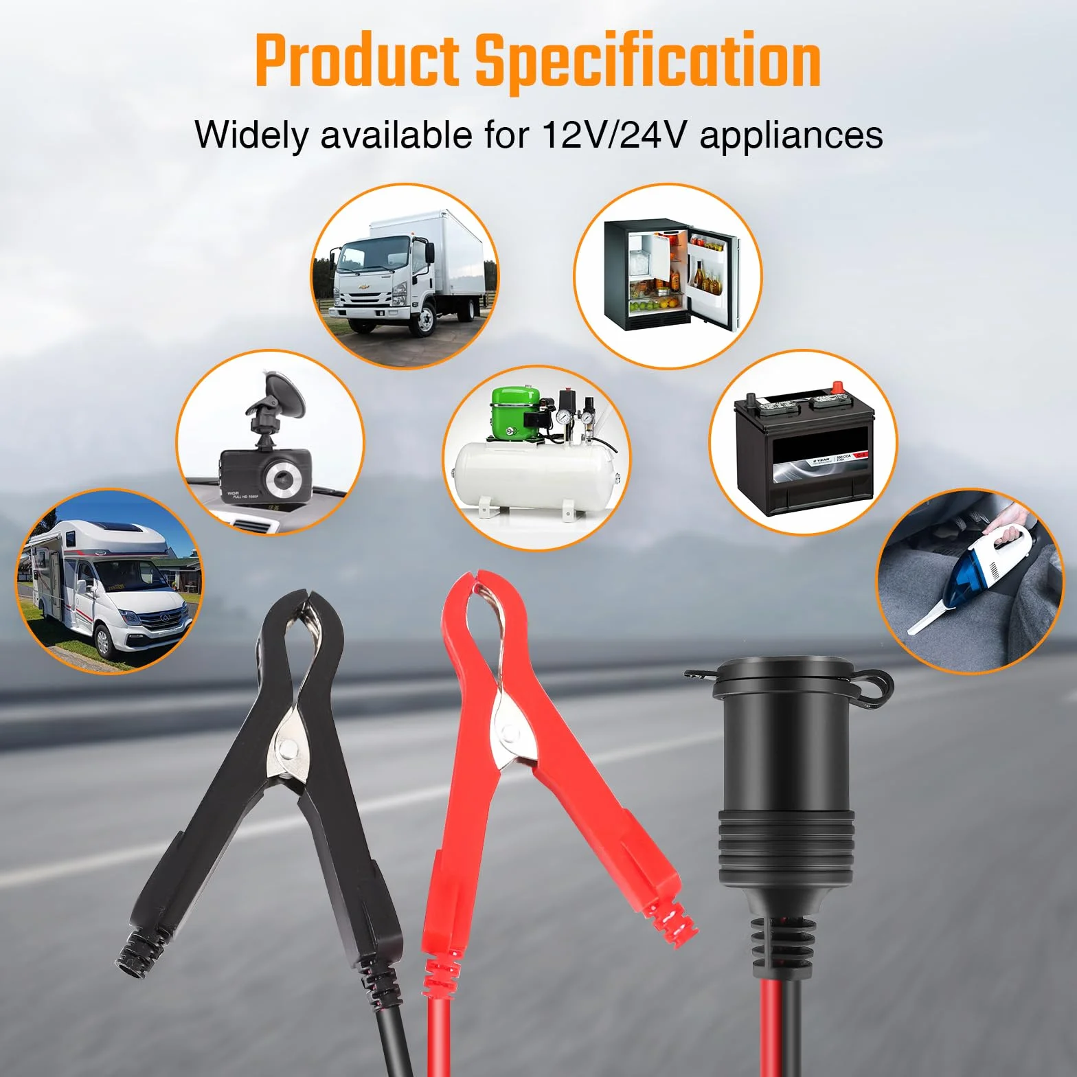 Thlevel Cable de Extensión de Coche Alargador Mechero Coches 12V 24V Pinza de Cocodrilo Eléctrica 3 Metros 16AWG con Fusible de Protección para la Batería Portátil Compresores Inversor