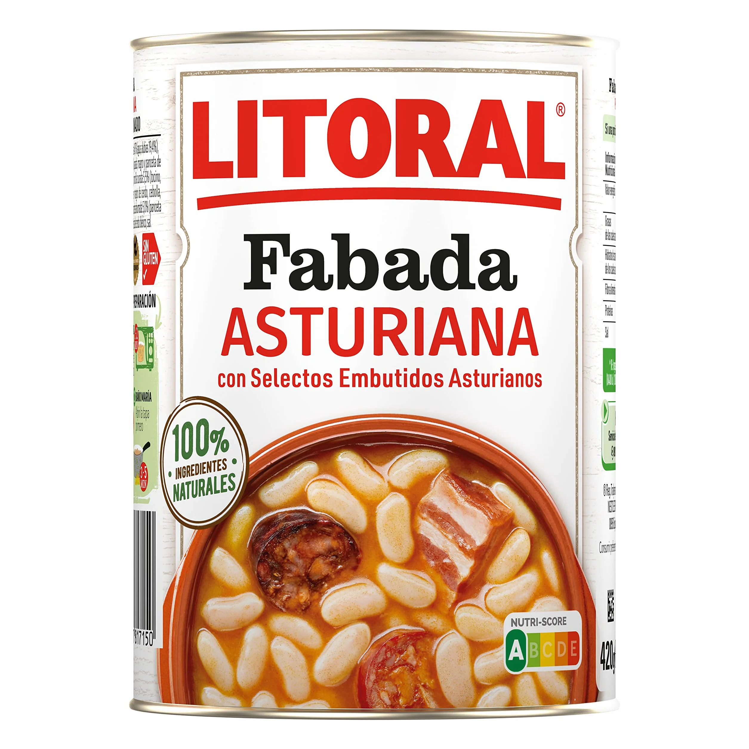 LITORAL Fabada Asturiana Plato Preparado Sin Gluten Pack 6x420 g