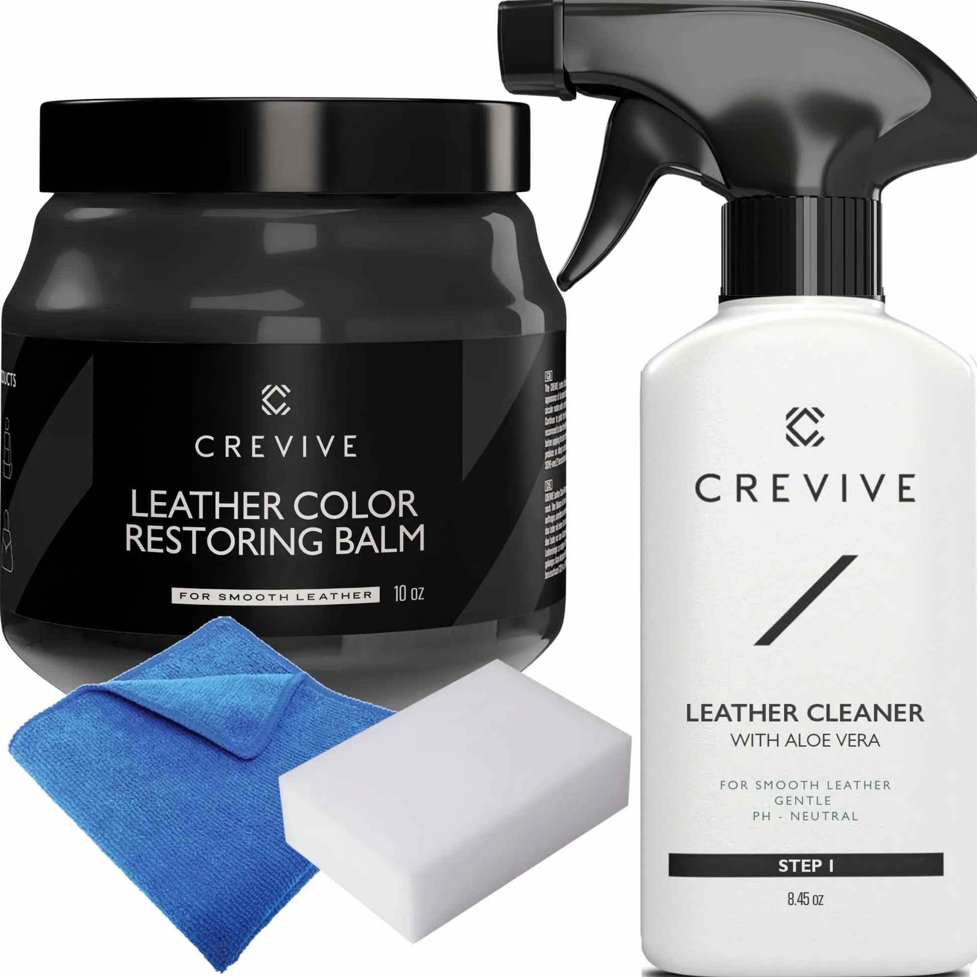 Limpiador de cuero de 8 onzas y restaurador de cuero gris de 10 onzas - Restaurador de color de cuero - Restaurador de cuero para sofás - Bálsamo de cuero gris