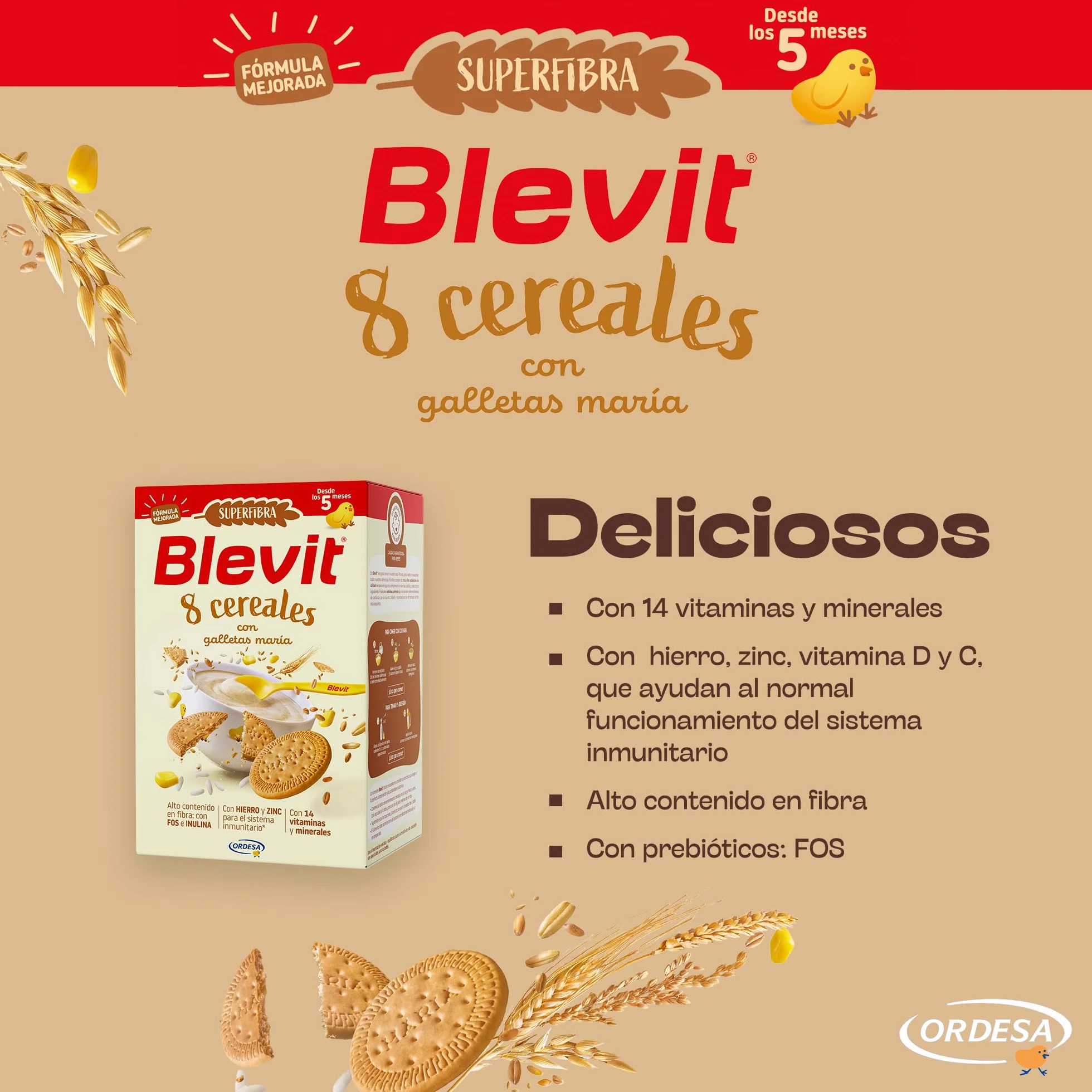 Blevit Superfibra 8 Cereales con Galletas María 500g Papilla para Bebé 5 Meses