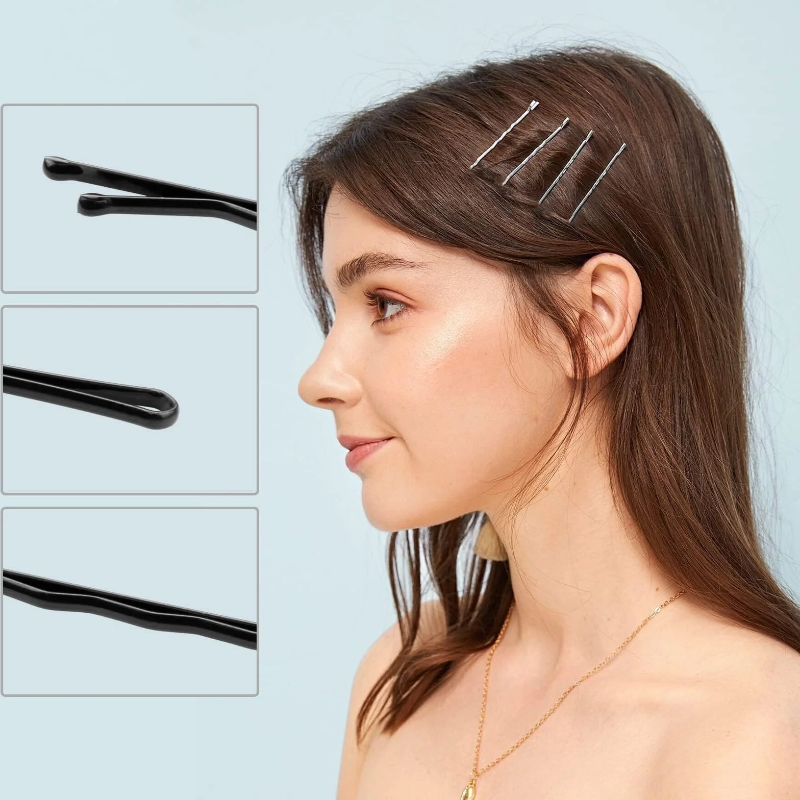 Mbsomnus 50 Piezas Horquillas Pelo Mujer Negro Bobby Pins 7cm Onduladas