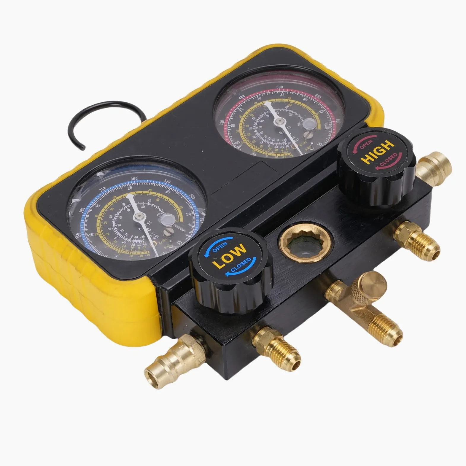 Tbest Juego DE Colector DE CA, Herramienta Profesional DE Carga DE Refrigerante HVAC Automotriz con 3 Mangueras para Material DE LATÓN R410A R32 R134A R22