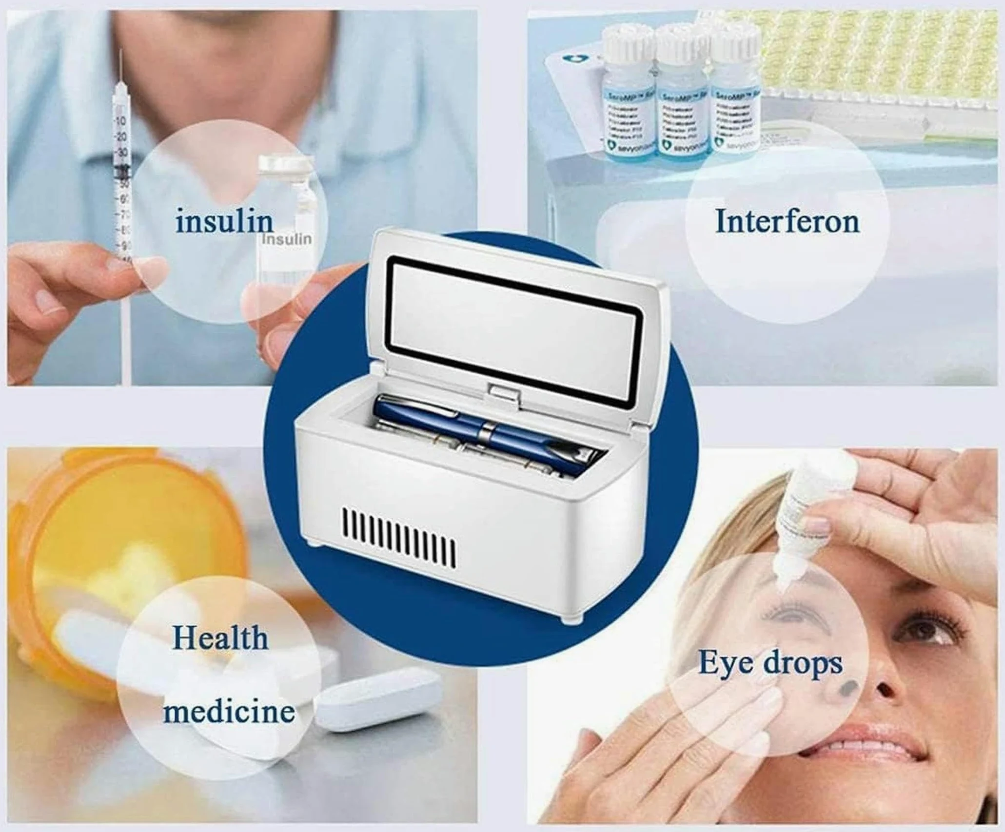 Mini refrigerador para diabéticos de Viaje Refrigerador de insulina Refrigerador portátil para medicamentos Estuche de enfriamiento de medicamentos Compacto para automóvil 2-8 ℃ Caja refrigeradora p