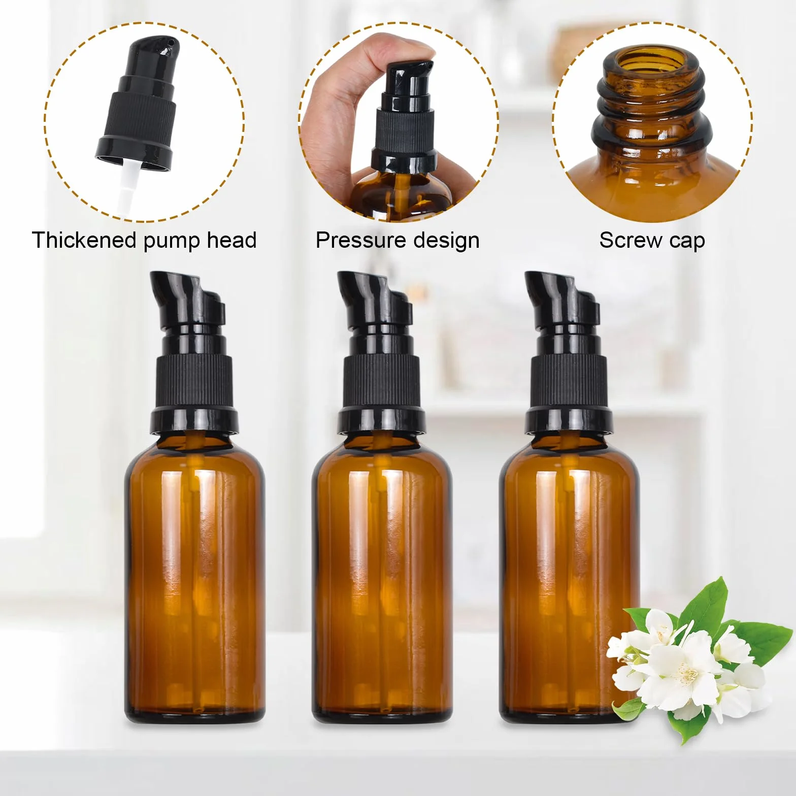 Botellas de Vidrio Marrón 50ml, Botellas de Loción de Vidrio Ámbar Rellenables con Etiqueta, Dispensador para Aceite Esencial