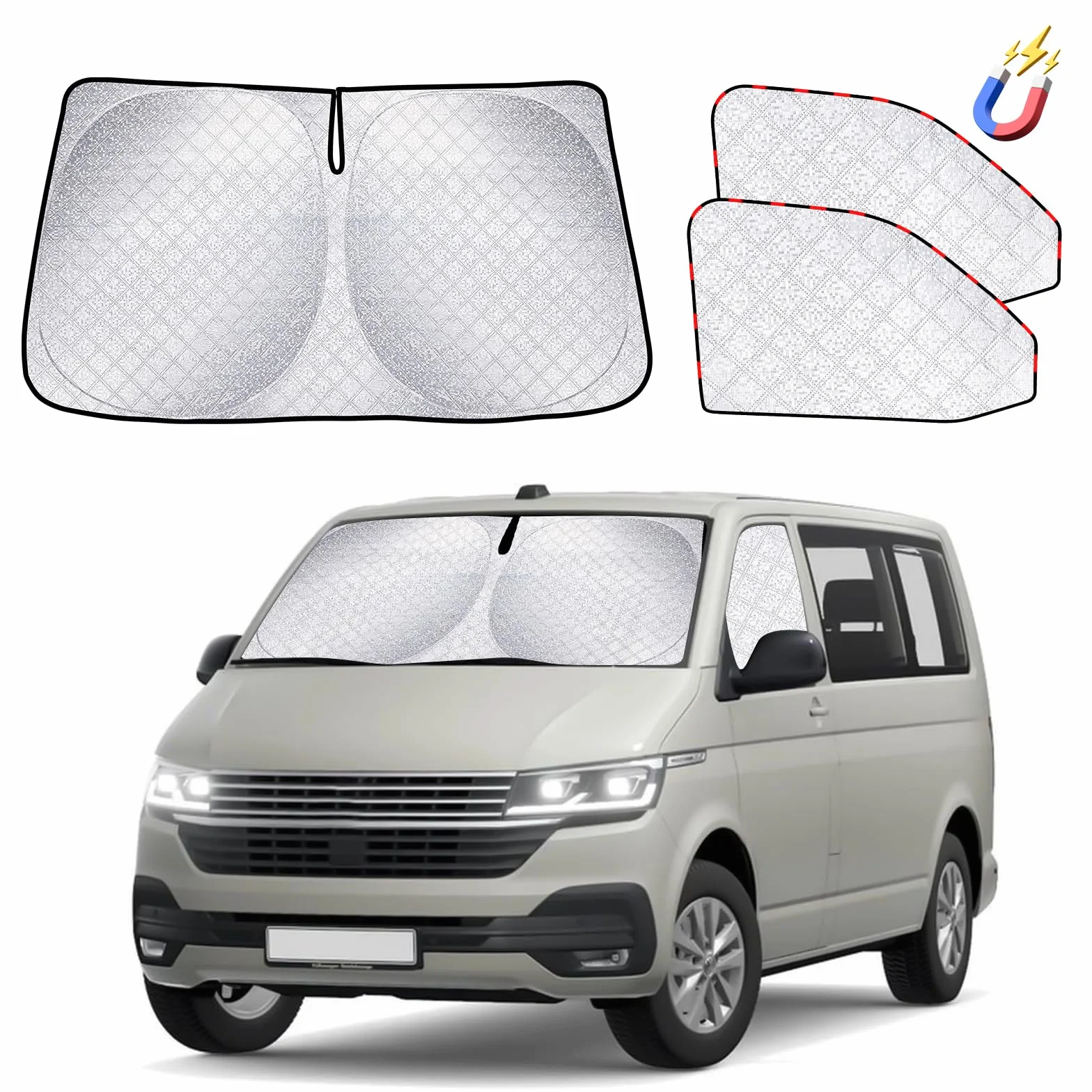 ZATOOTO Parasol Parabrisas Coche VW T5 T6, Alfombrillas Térmicas Cabina Conductor, Protección UV Plegable