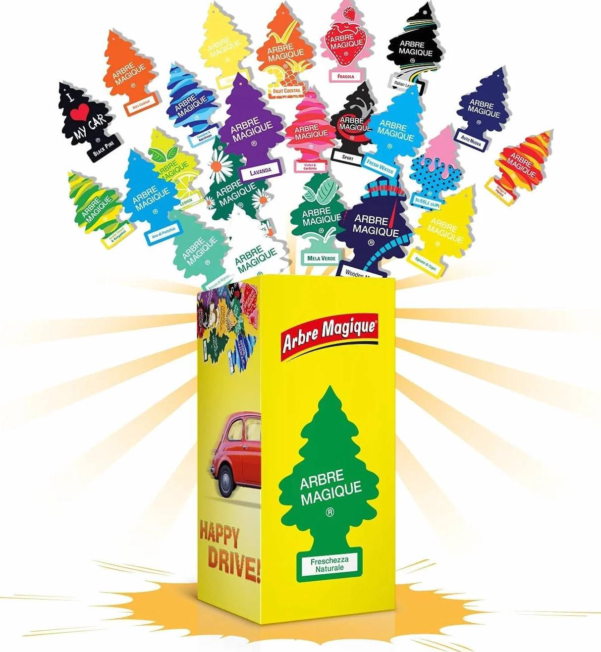 Arbre Magique, Degustación Olfativa, Ambientador para Auto, Caja de 24 Piezas Surtidas