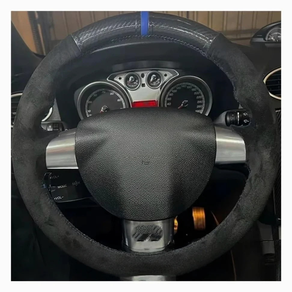 Funda Protectora Volante para Volante de Coche para Focus ST 3 RS | Funda para volante de coche para Focus ST 3 RS 2005-2012, de gamuza y fibra de carbono, de PU.