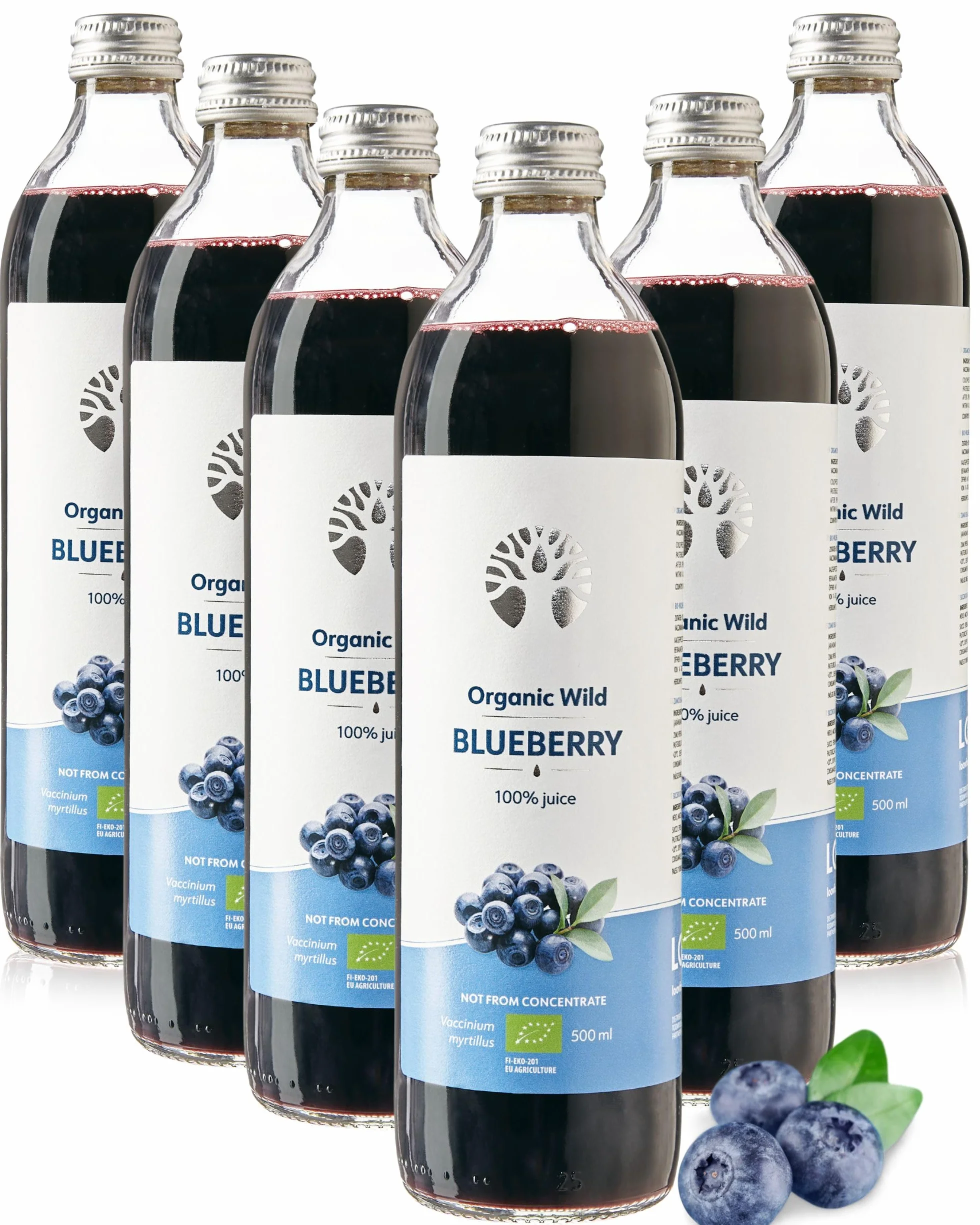 LOOV Zumo de arándanos silvestres ecológicos 100% puro prensado en frío 6 x 500 ml