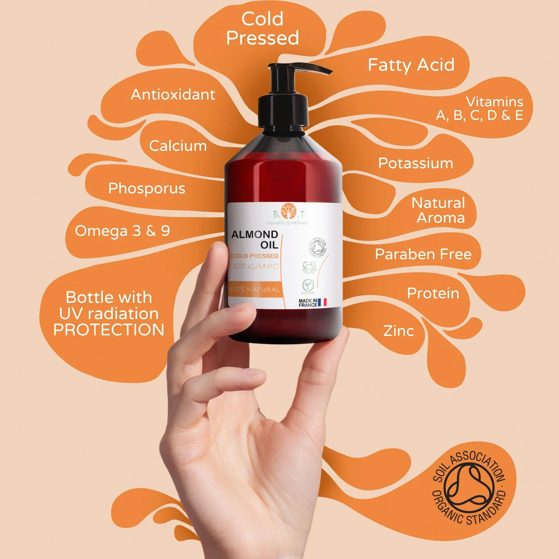 Aceite de Almendras Orgánico Prensado en Frío Puro 5000 ml para Masaje Cabello Pestañas Hidratante Corporal