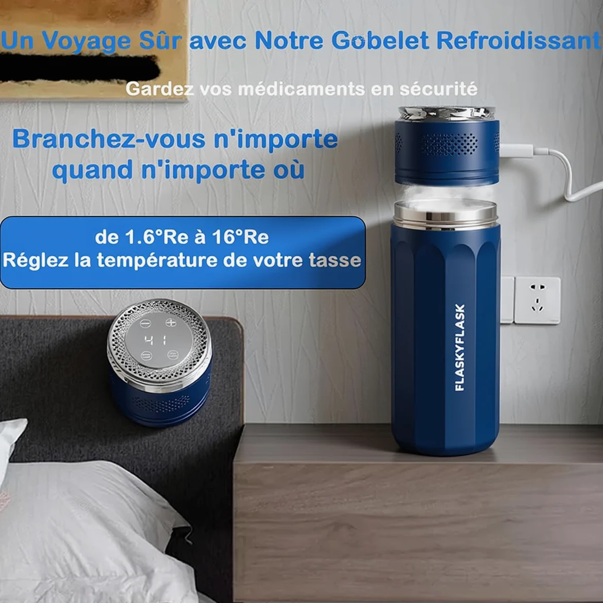Refrigerador de insulina de viaje USB - Refrigerador médico portátil con control inteligente 2-8℃ y pantalla LCD, incluido nuevo gel en anillo, certificado TSA para diabéticos (azul)