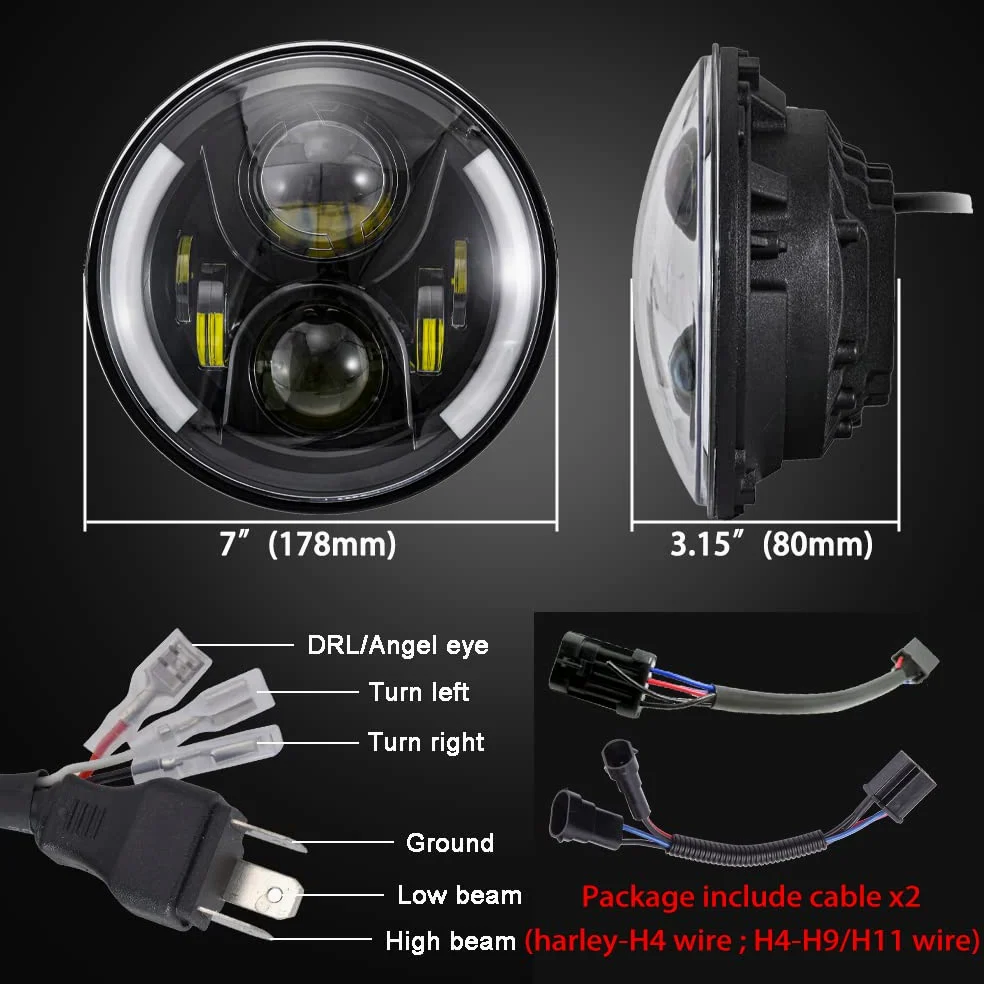 JMTBNO 7 Pulgadas Faro LED Moto Ronda Halo DRL Blanco Intermitente Ámbar Integración Faro Compatible con Harley Touring Road King Ultra Classic Electra Street Glide Tri Cvo Heritage Softail