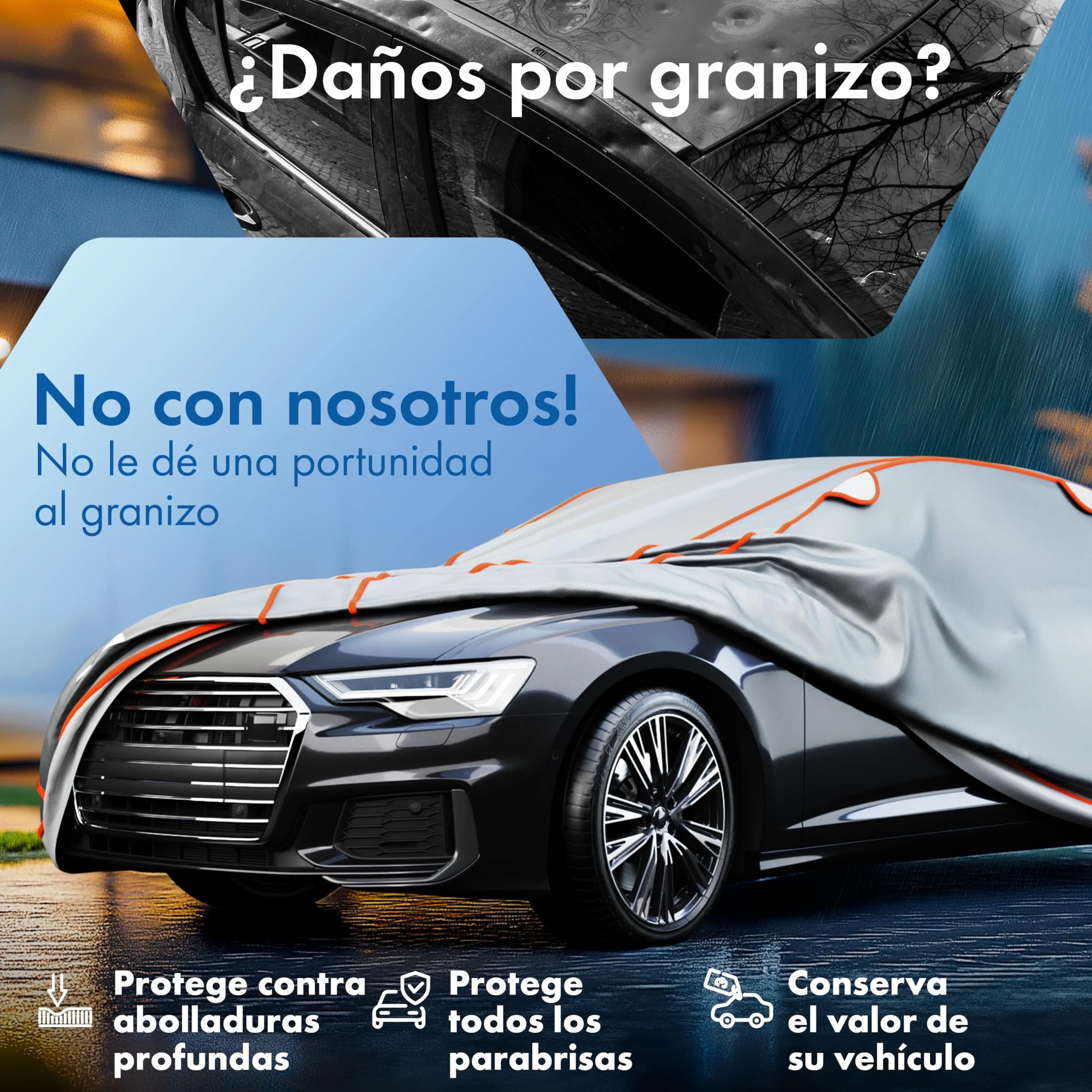WALSER Lona de protección antigranizo para Coche Funda Repelente al Agua antigranizo, Certificado por TÜV Austria* Perma Protect Complete, Lona de protección Talla 8