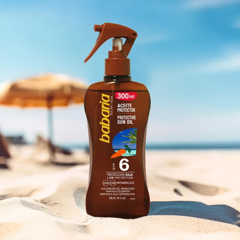 Spray Solar Babaria F-6 Protector Baja Protección Aceite Bronceador UVA UVB Infrarrojos