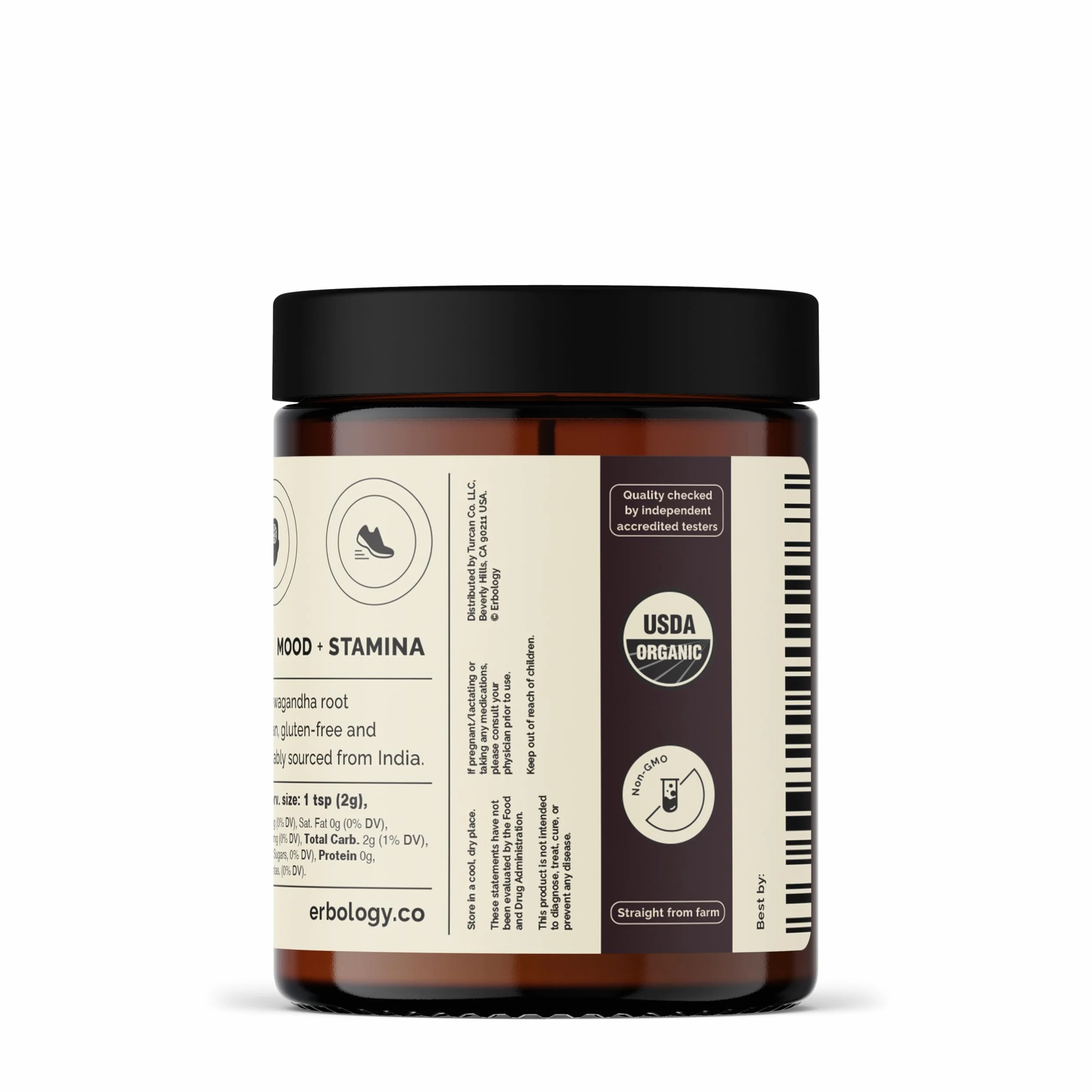 Erbology Ashwagandha en polvo orgánico 90 g – 45 porciones – Rico en Withanólidos – Vegano