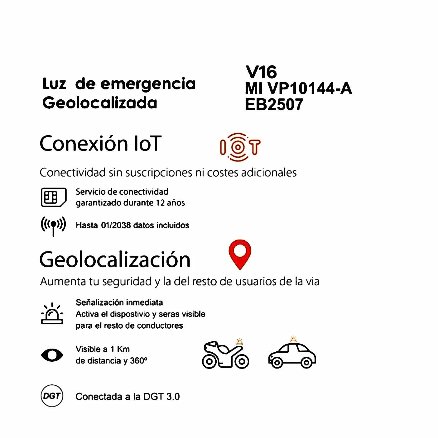 Baliza V16 Cumple Nueva NORMATIVA 2026 Homologada DGT3.0 con Geolocalización y Datos incluidos hasta 12/2038 | Luz de Emergencia Coche (1, Negro) (Naranja, 1 ud)