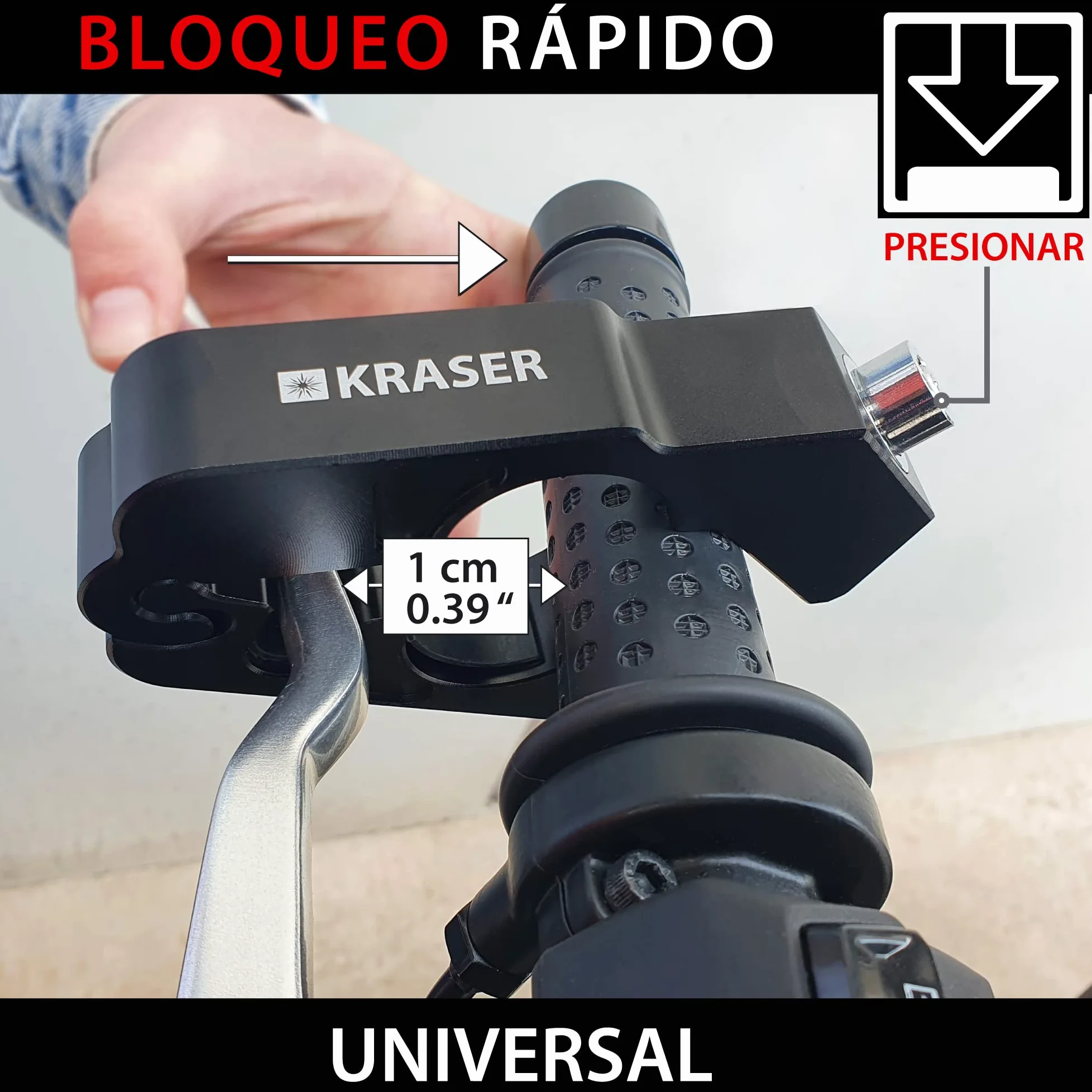 KRASER KR720B Candado Moto Freno Manillar, Rápido Bloqueo Click, Cerradura Seguridad Anti-Taladro, Bloqueo Antirrobo Bloqueo Maneta Acelerador Freno Embrague Universal Scooter Quad, Grip Lock