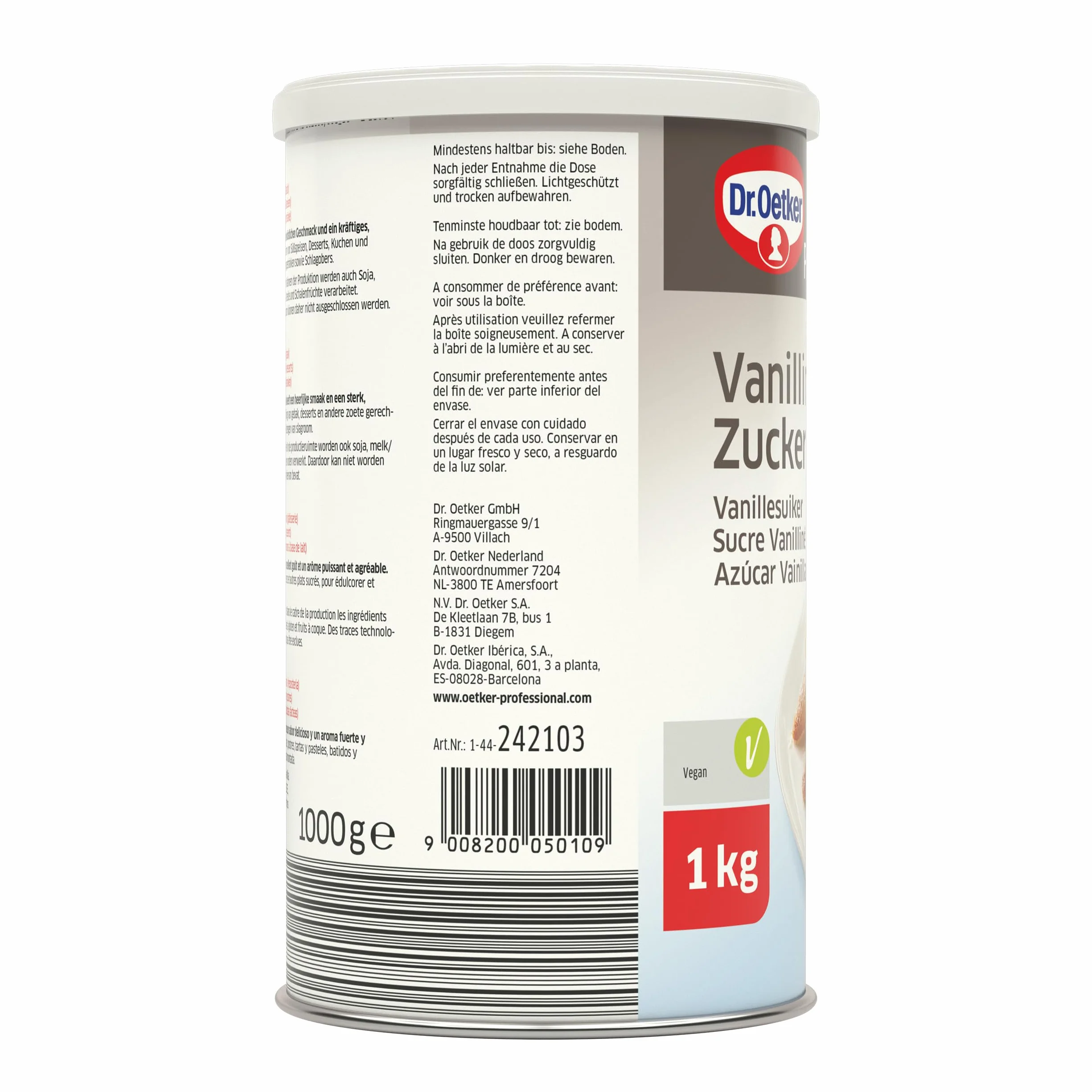 DR. OETKER Azúcar Vainillado 1 kg, Vainilla para Repostería y Decoración