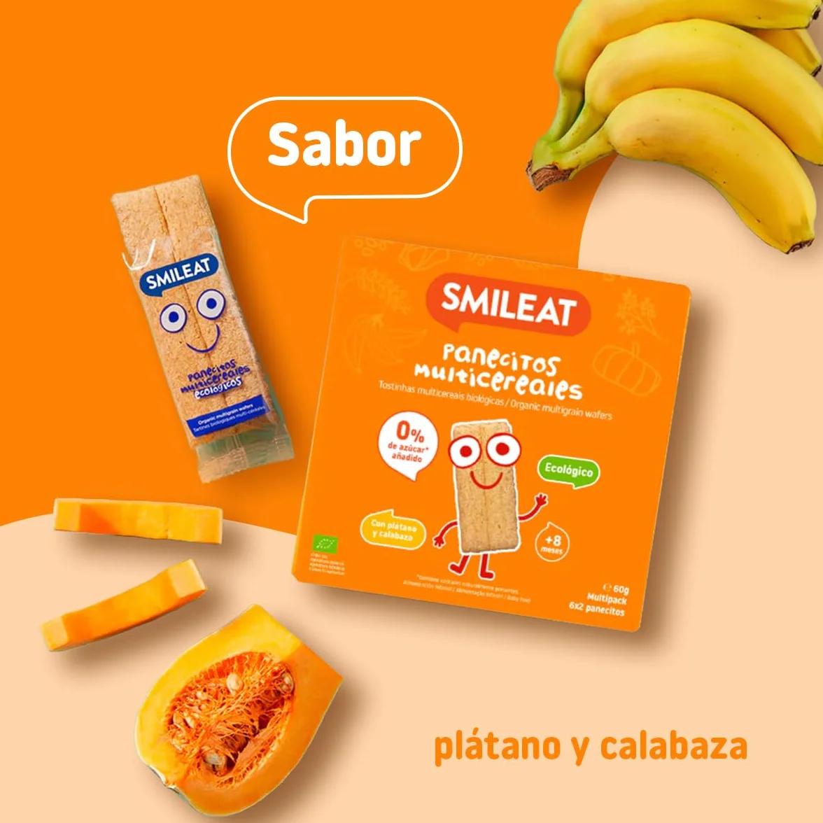 Smileat Panecitos Multicereales Snack +8 Meses Ecológicos Sin Gluten Sin Azúcar Añadido Pack 9 x 60 g