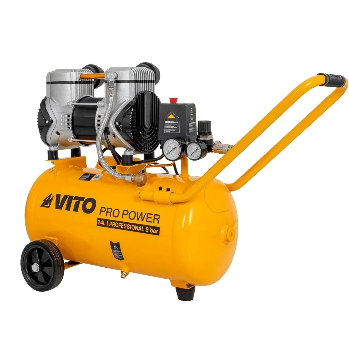 Vito – Compresor de aire portátil silencioso 24L 2CV / 1,5 kW inflador neumáticos para coche, astillero sin aceite, 8 bar