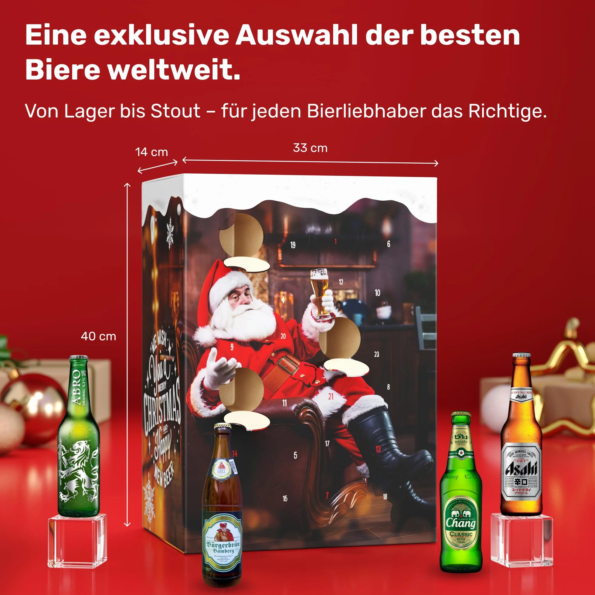 UMBRELLA® Calendario de Adviento de Cerveza 2025 - Cervezas de Todo el Mundo - Calendario de Navidad de Alcohol Original para Hombres (24 x 0,33 L)