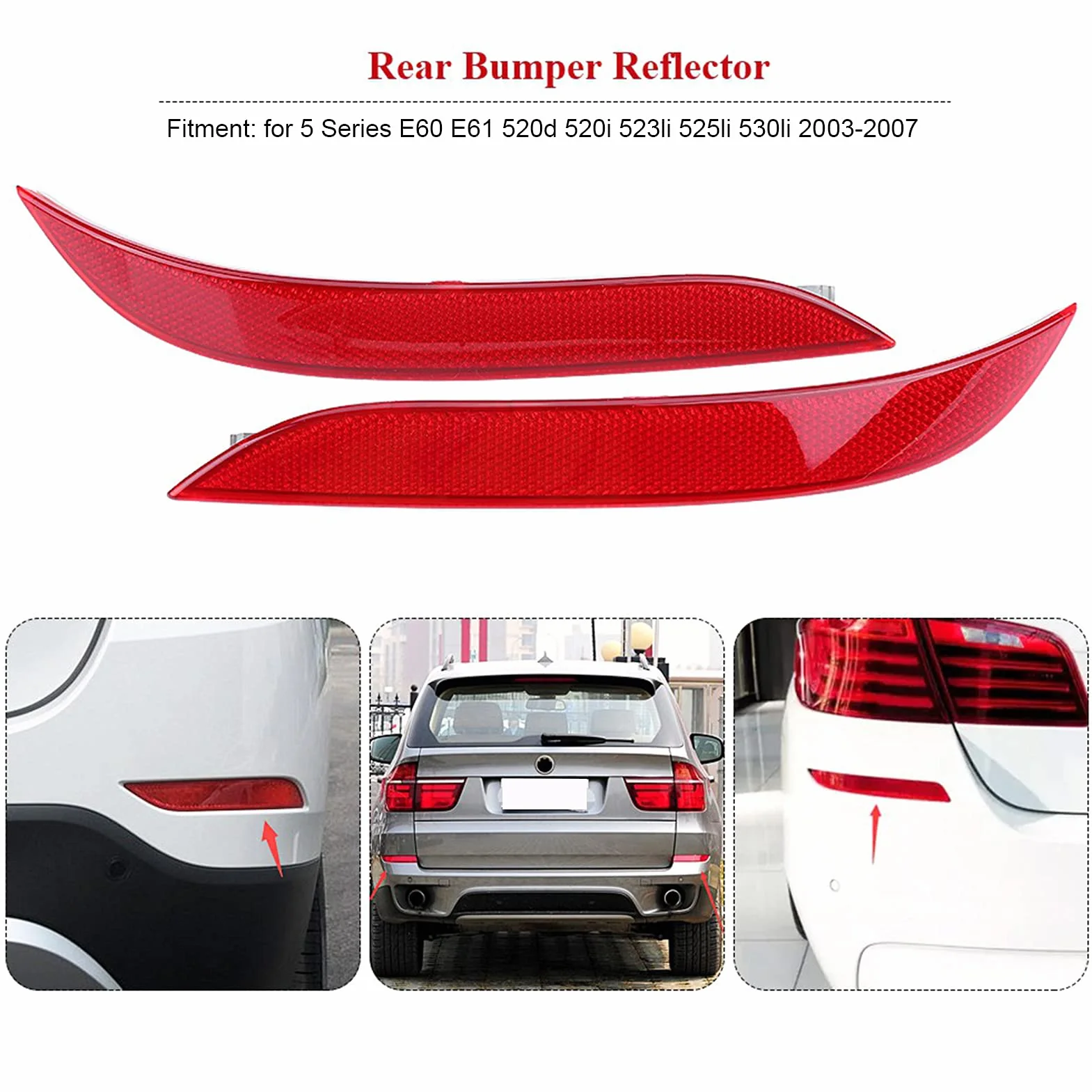 Reflector de parachoques, 63146915039 10 * 1.2in Reflector de parachoques trasero para BMW Reflector de parachoques trasero, para BMW Serie 5 E60 Cuerpo Todos los modelos 2003-2007 Taller