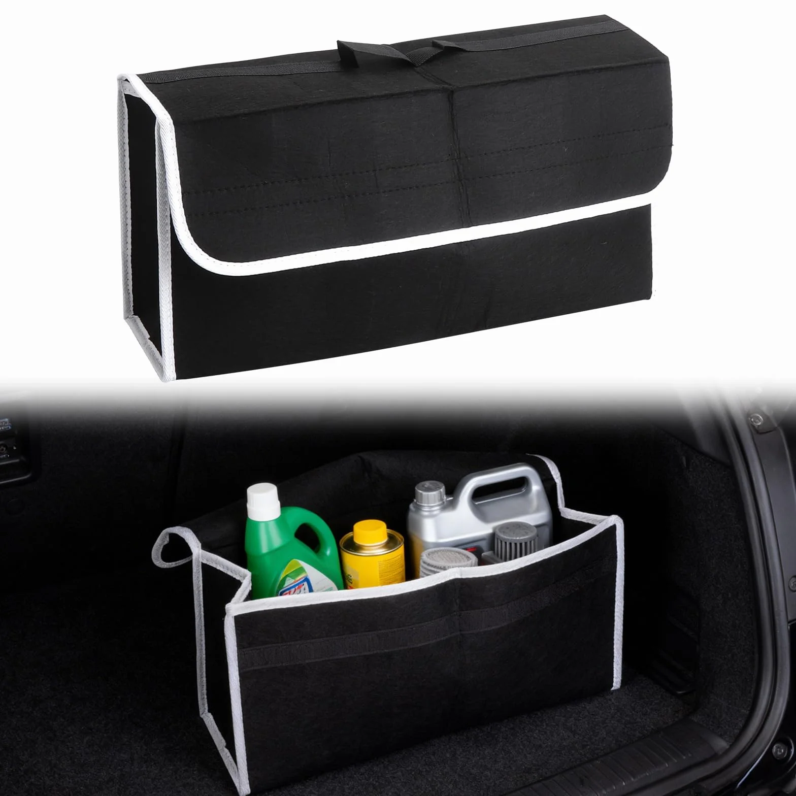 Organizador Maletero Coche Plegable Antideslizante Fieltro Grueso, Bolsa Multiuso Universal para Coche, Contenedor Salvaespacio Base Doble Estable, Material Ecológico sin Olor, 50×24×15 cm